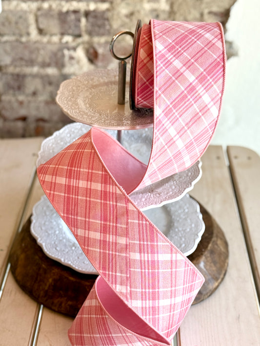 4" wide, dupion bias cut plaid, shades of pink