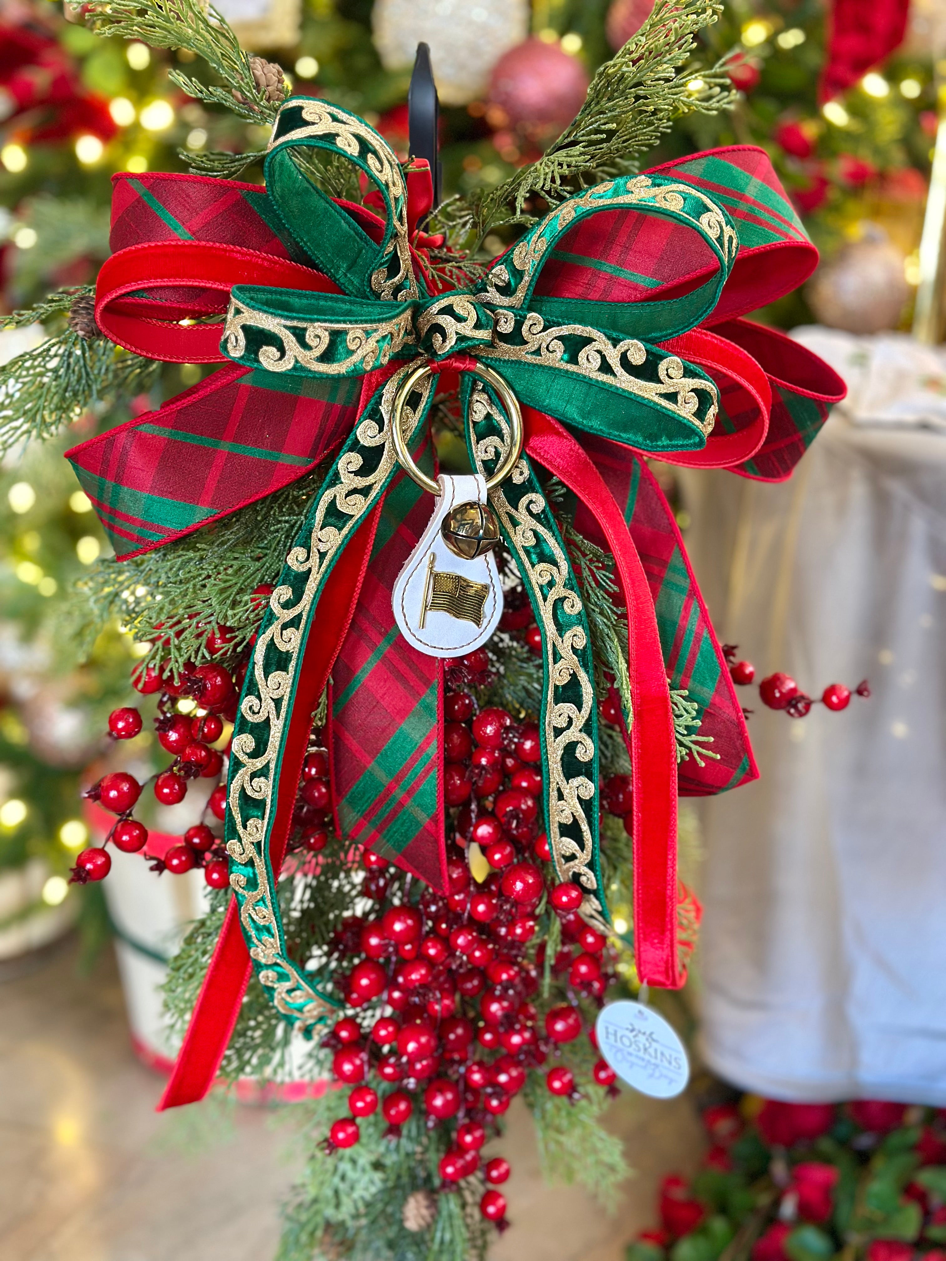 Gold Trim and Flag Brass Bell Swag