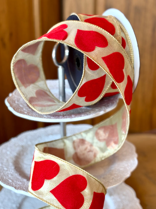 2.5" WIDE FLOCKED HEARTS RIBBON