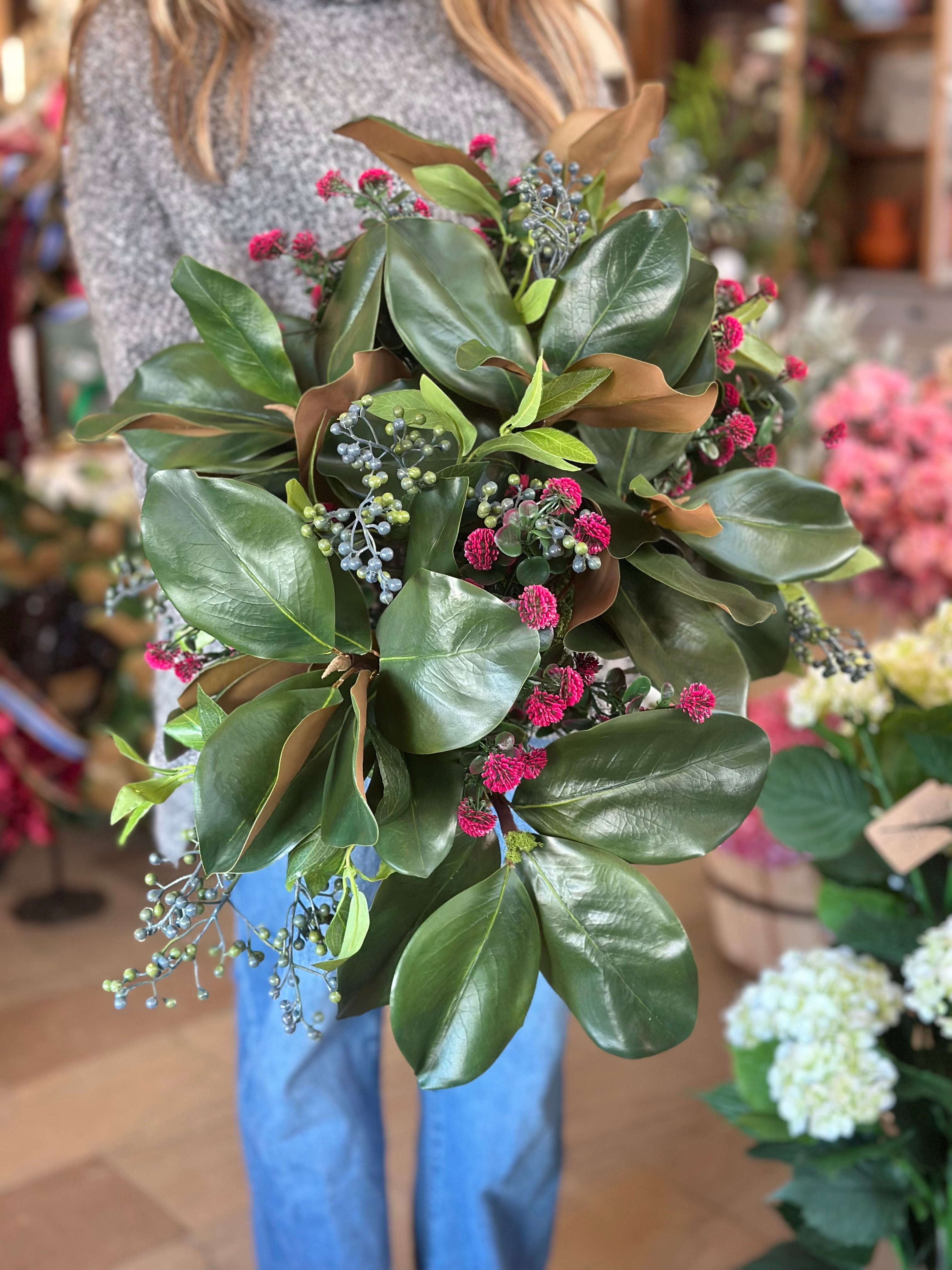 Magnolia Blueberry Mini Pom Centerpiece