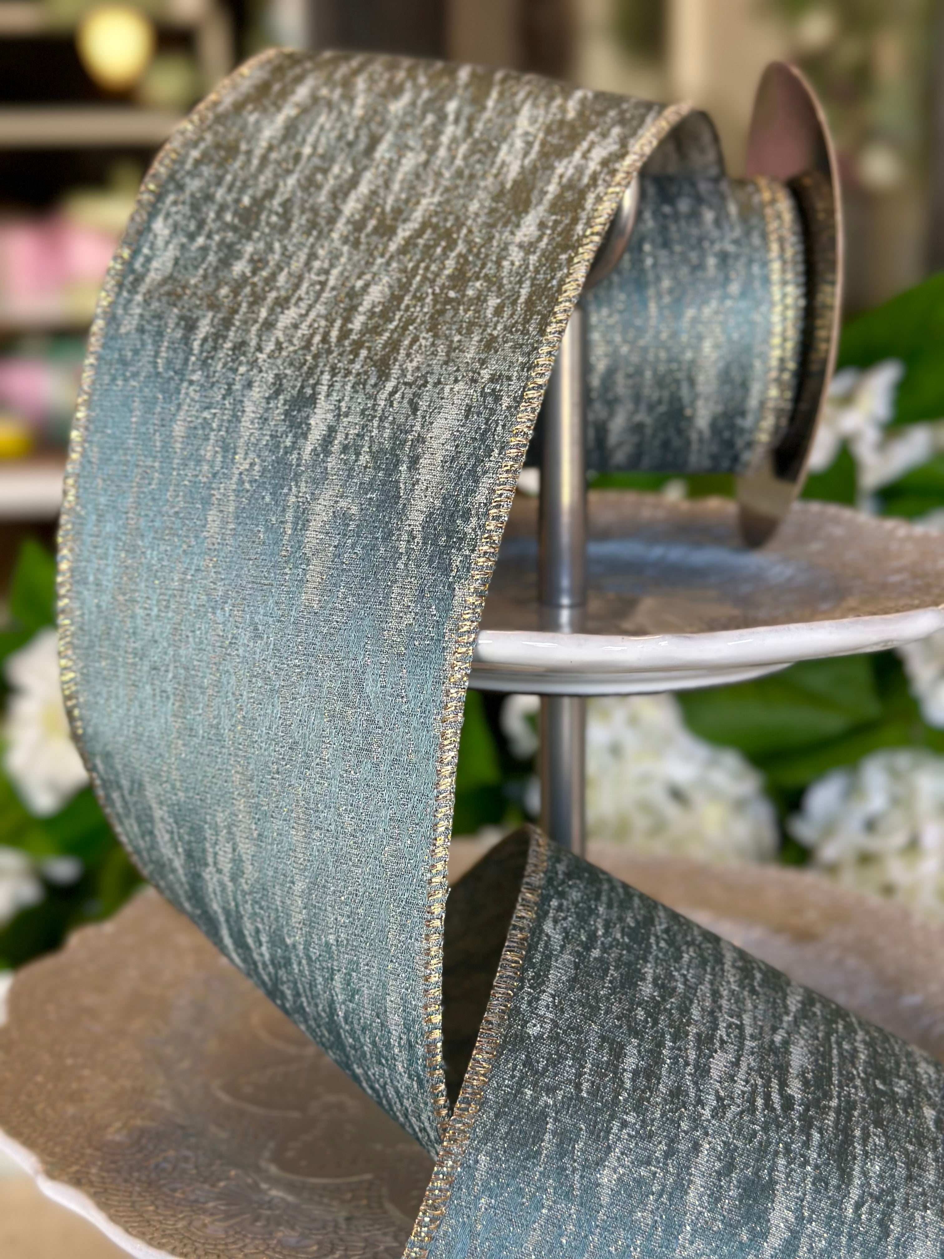 4" Wide, metallic jacquard frosted gold blue