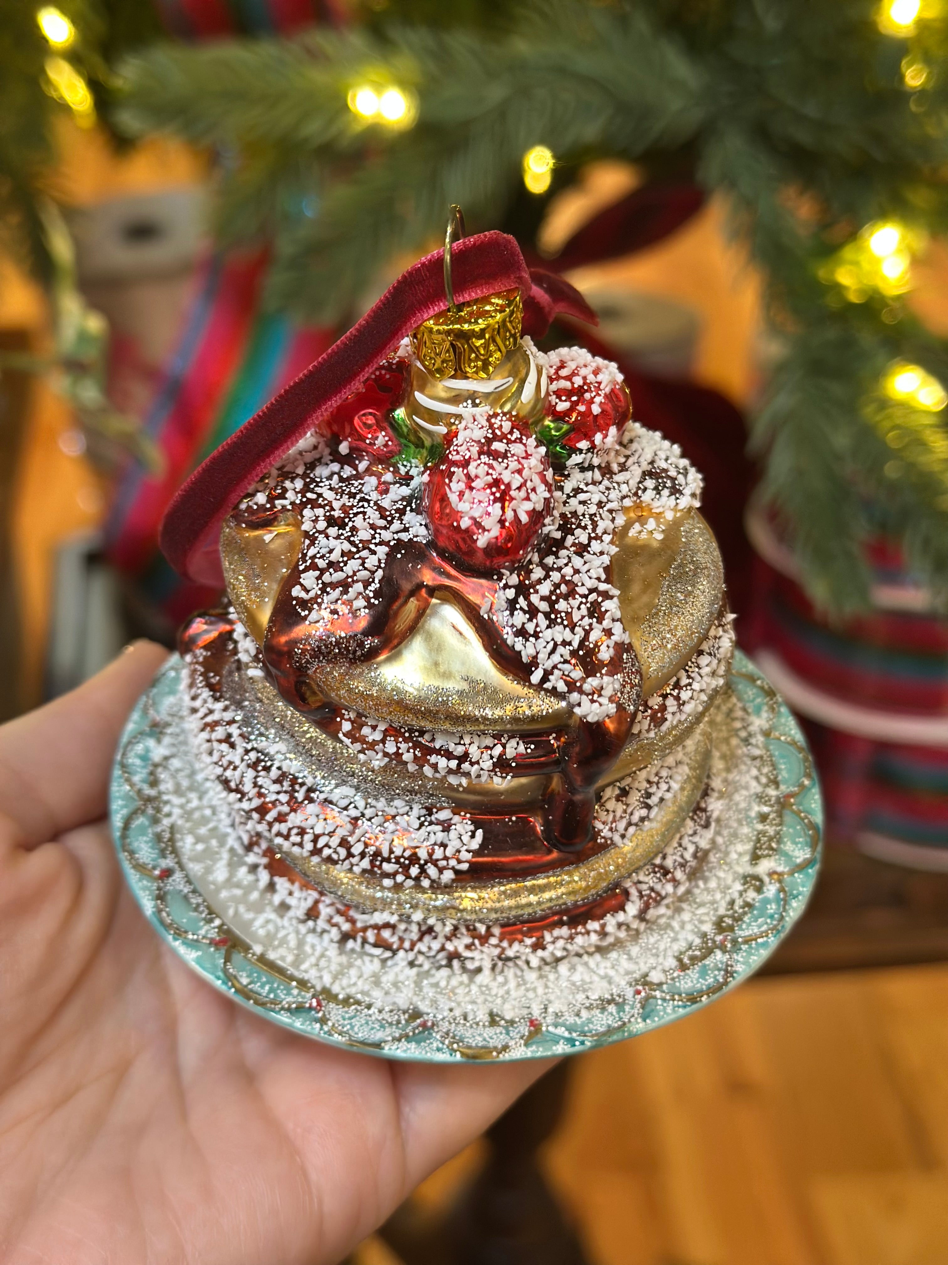 4" Glass Ornament - Pancakes w/Chocolate & Berries