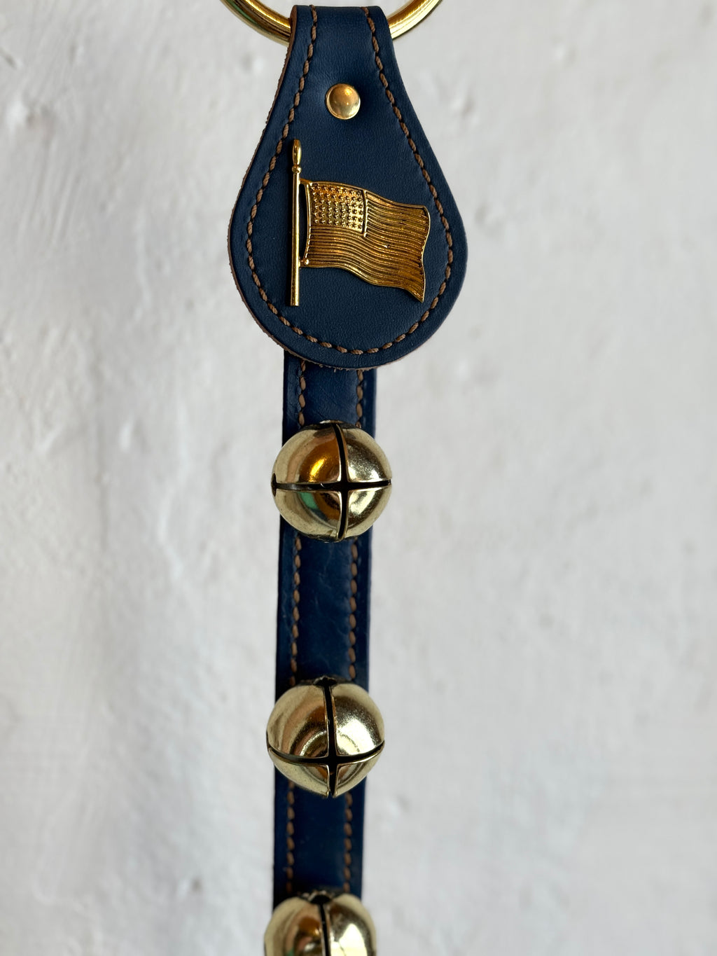 Belsnickel Bells - Flag Charm - 3 Brass-Plated Bells, Lg Ring Top - Blue