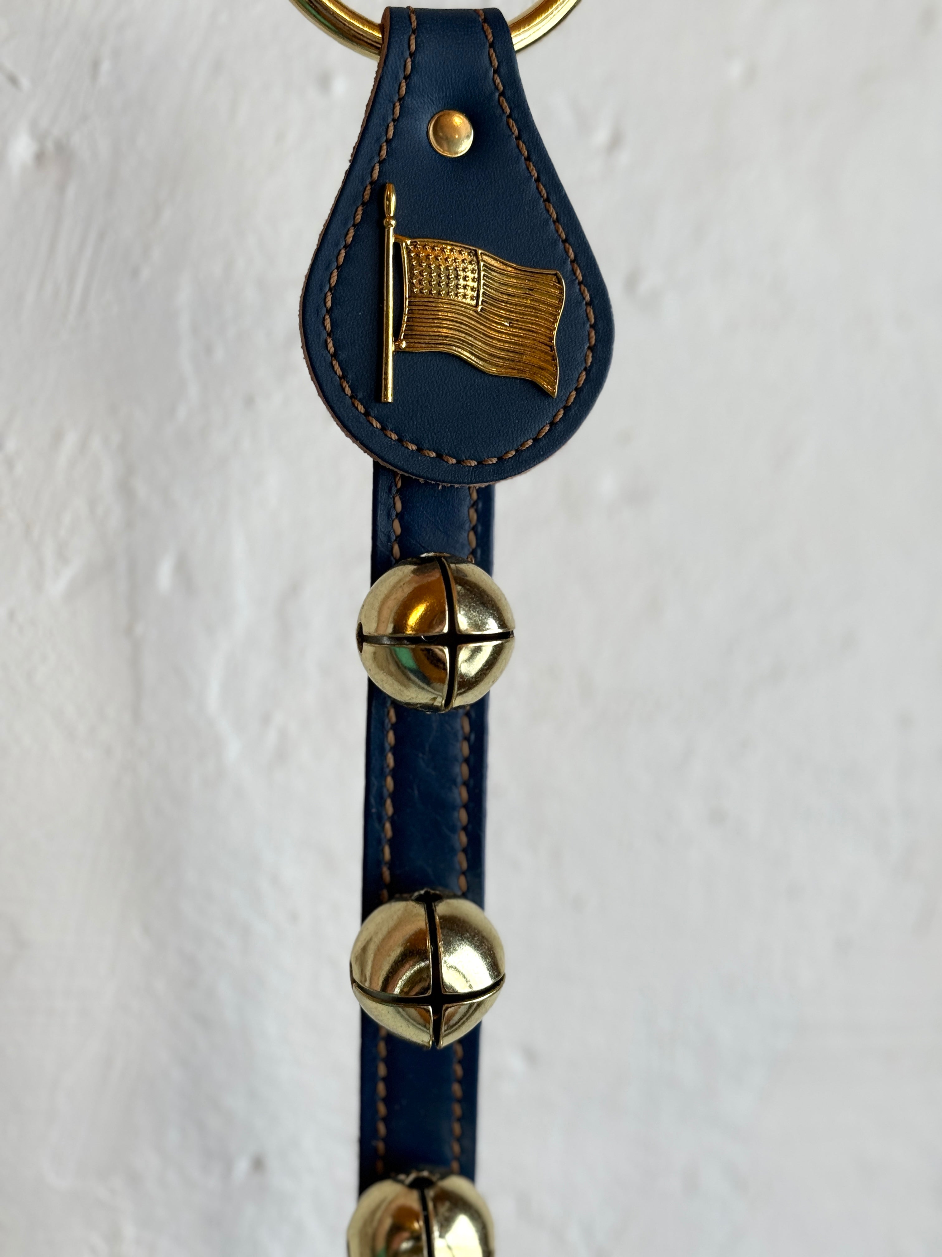Belsnickel Bells - Flag Charm - 3 Brass-Plated Bells, Lg Ring Top - Blue