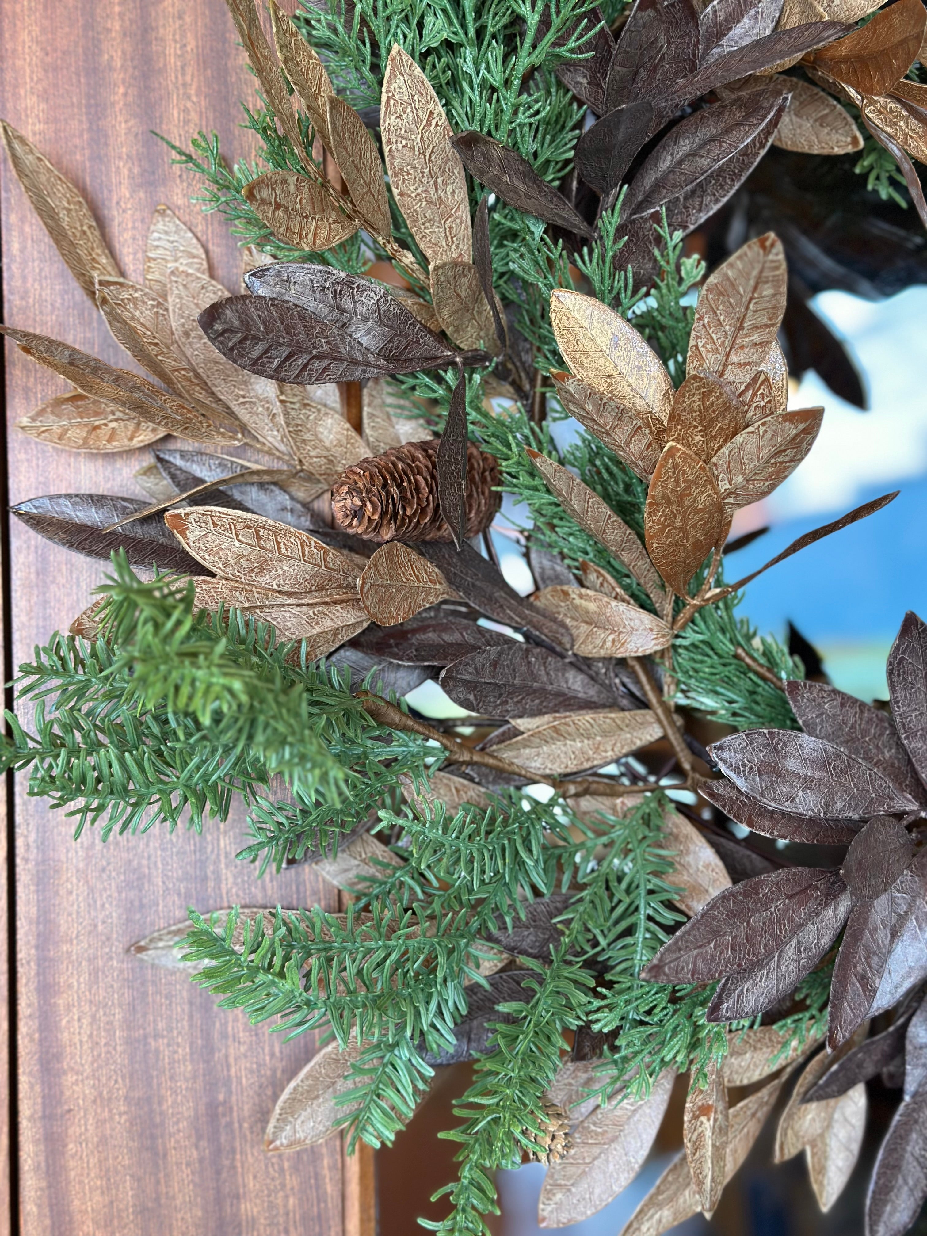 Brown Bay Leaf with Mixed Greens Wreath