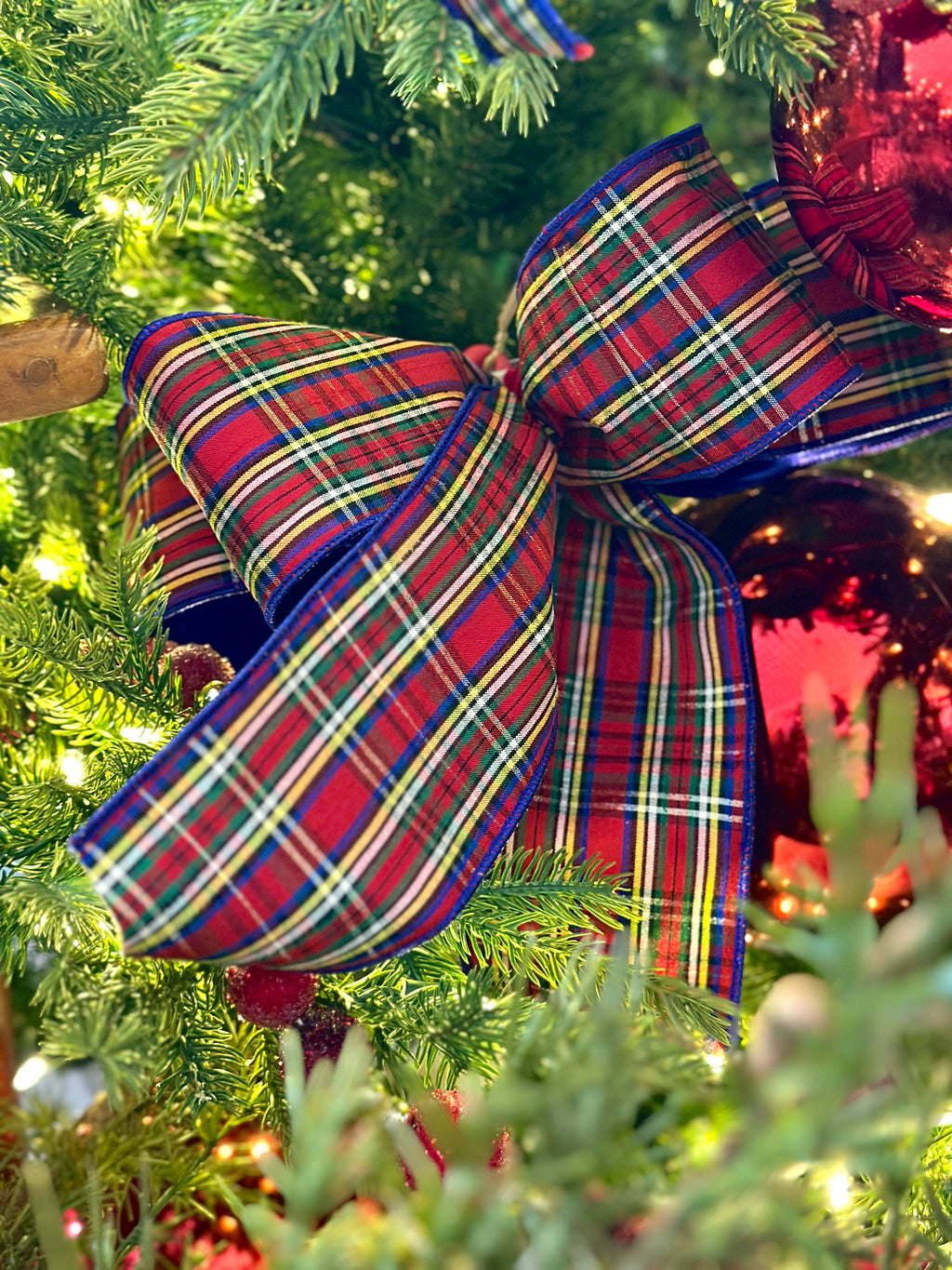 Plaid Blue Accent Tree Bow