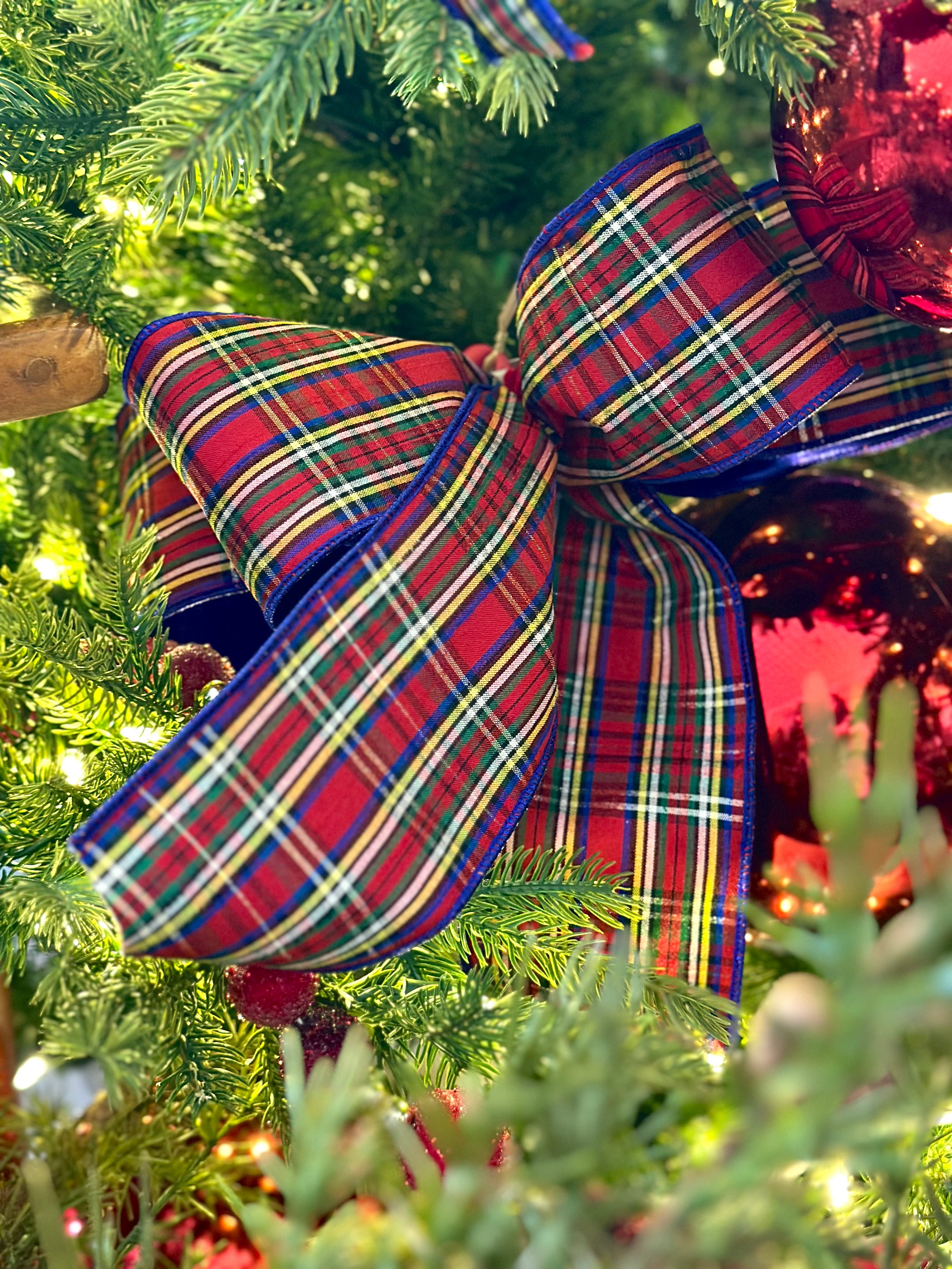 Plaid Blue Accent Tree Bow