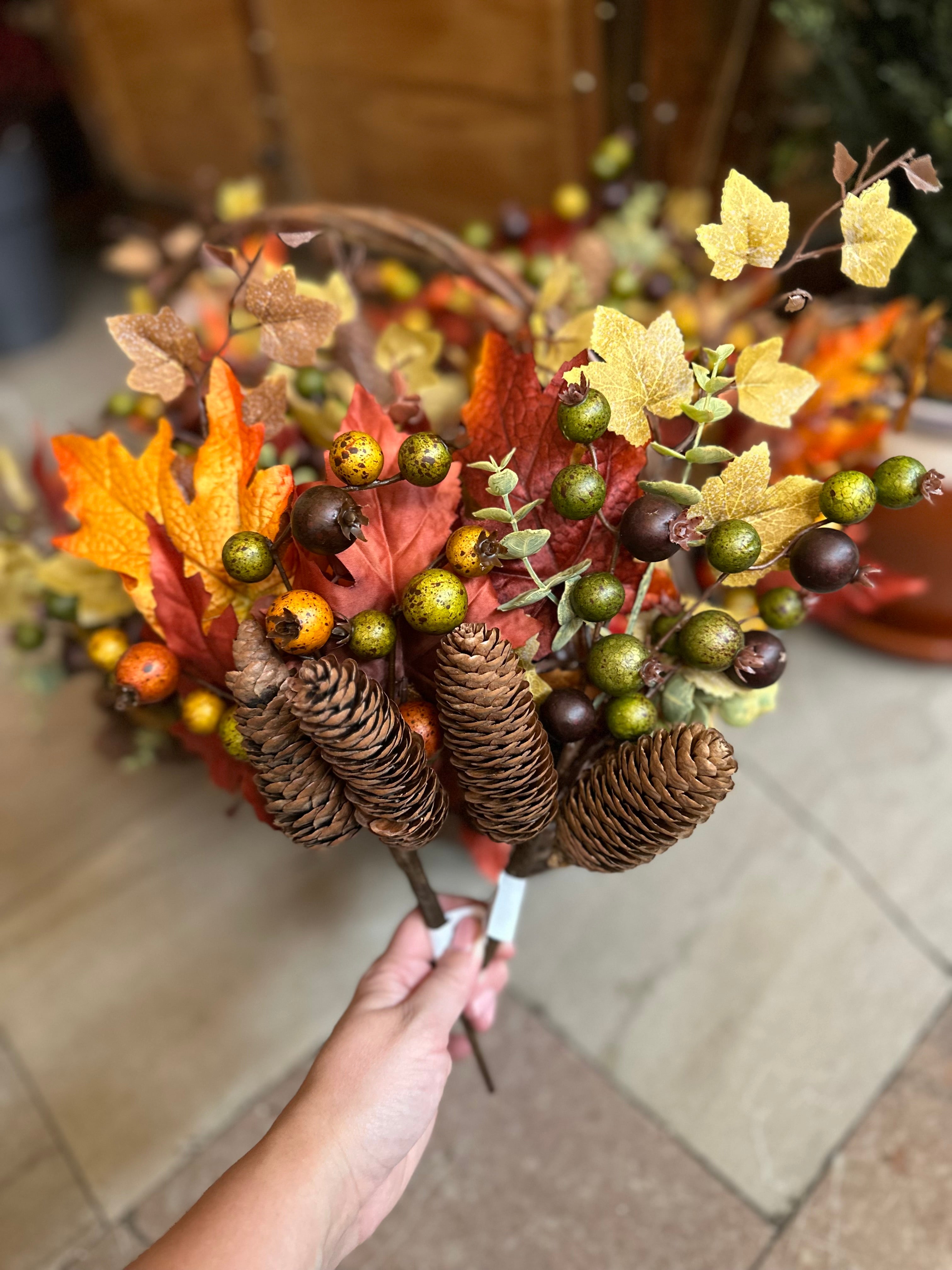 16” Autumn Maple Leaf Pinecone Berry Pick