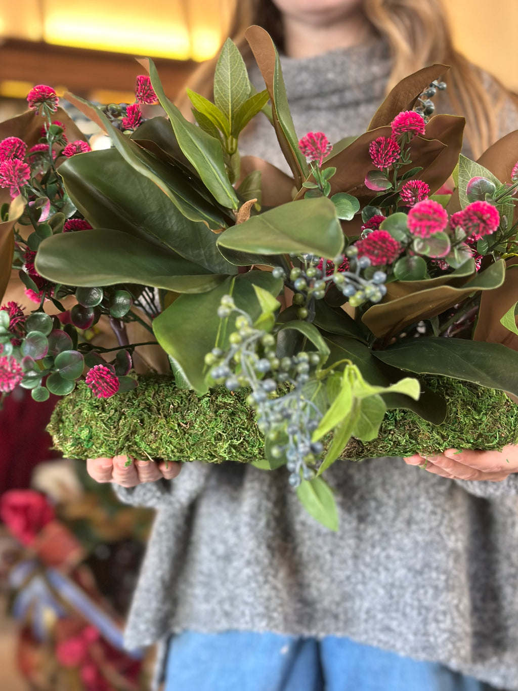 Magnolia Blueberry Mini Pom Centerpiece