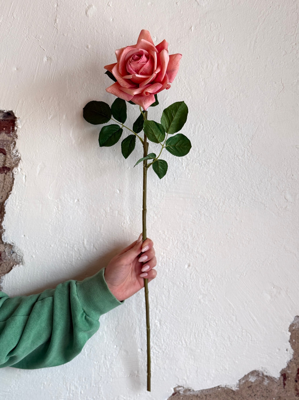 25" Coral Real Touch Duchess Rose Stem
