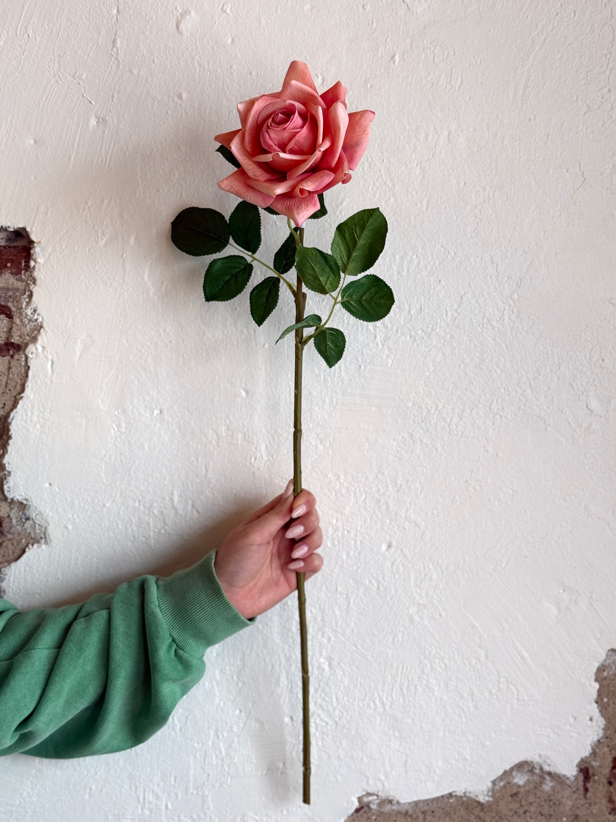25" Coral Real Touch Duchess Rose Stem