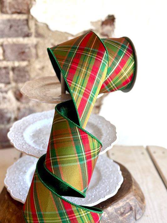 4” Red and Green Plaid Glitz Ribbon
