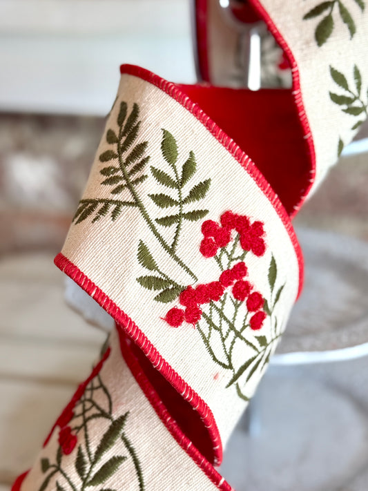 4" Berry Stem Wired Ribbon