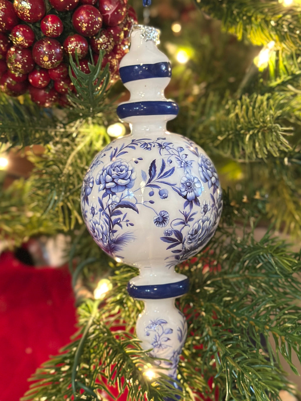8" GLASS FLORAL PRINT FINIAL ORNAMENT 2/AST