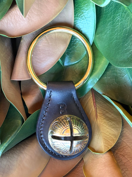 Belsnickel - Single Solid Brass “Tear Drop” Bell w/ Ring - Black Leather