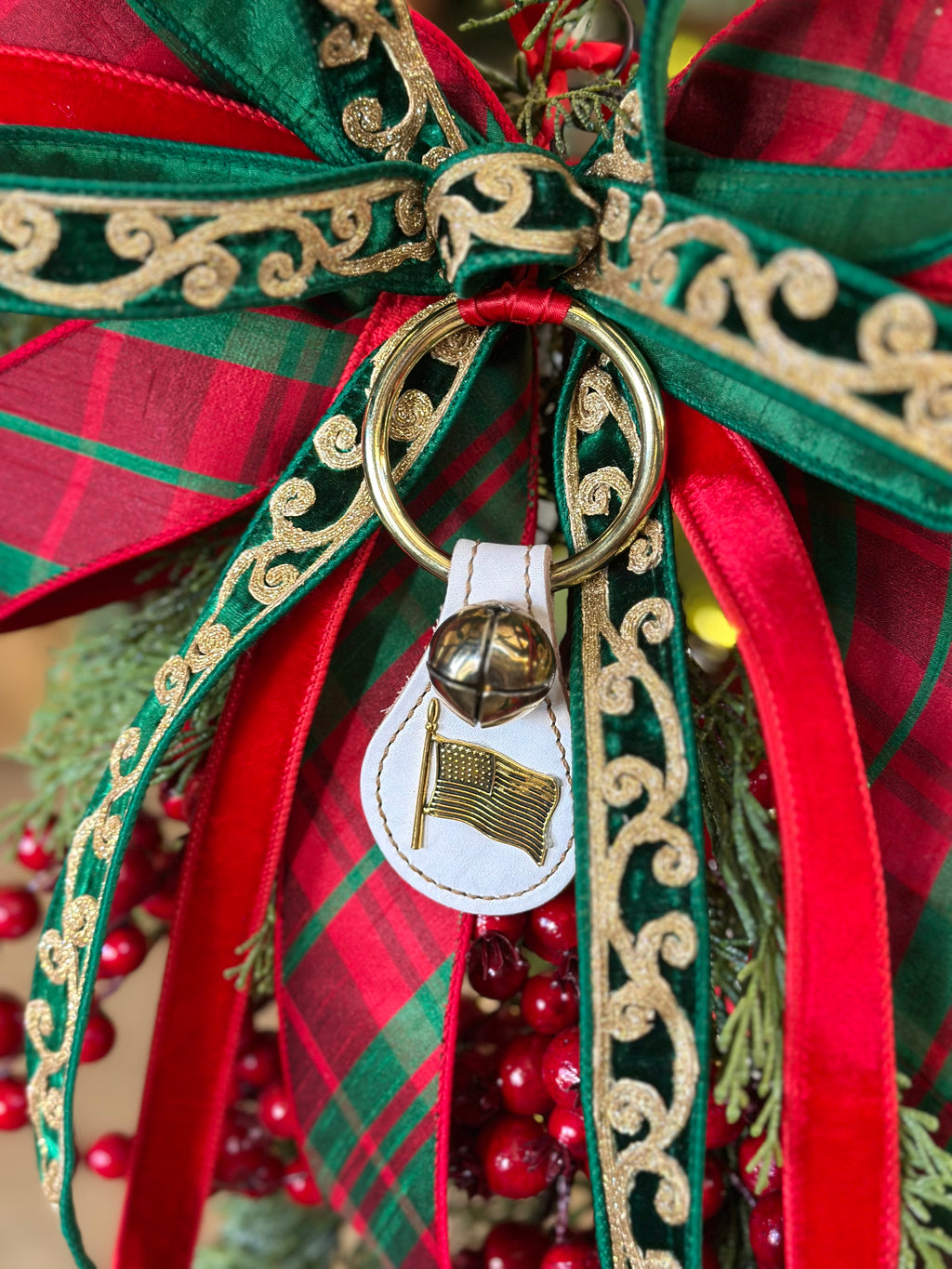 Gold Trim and Flag Brass Bell Swag