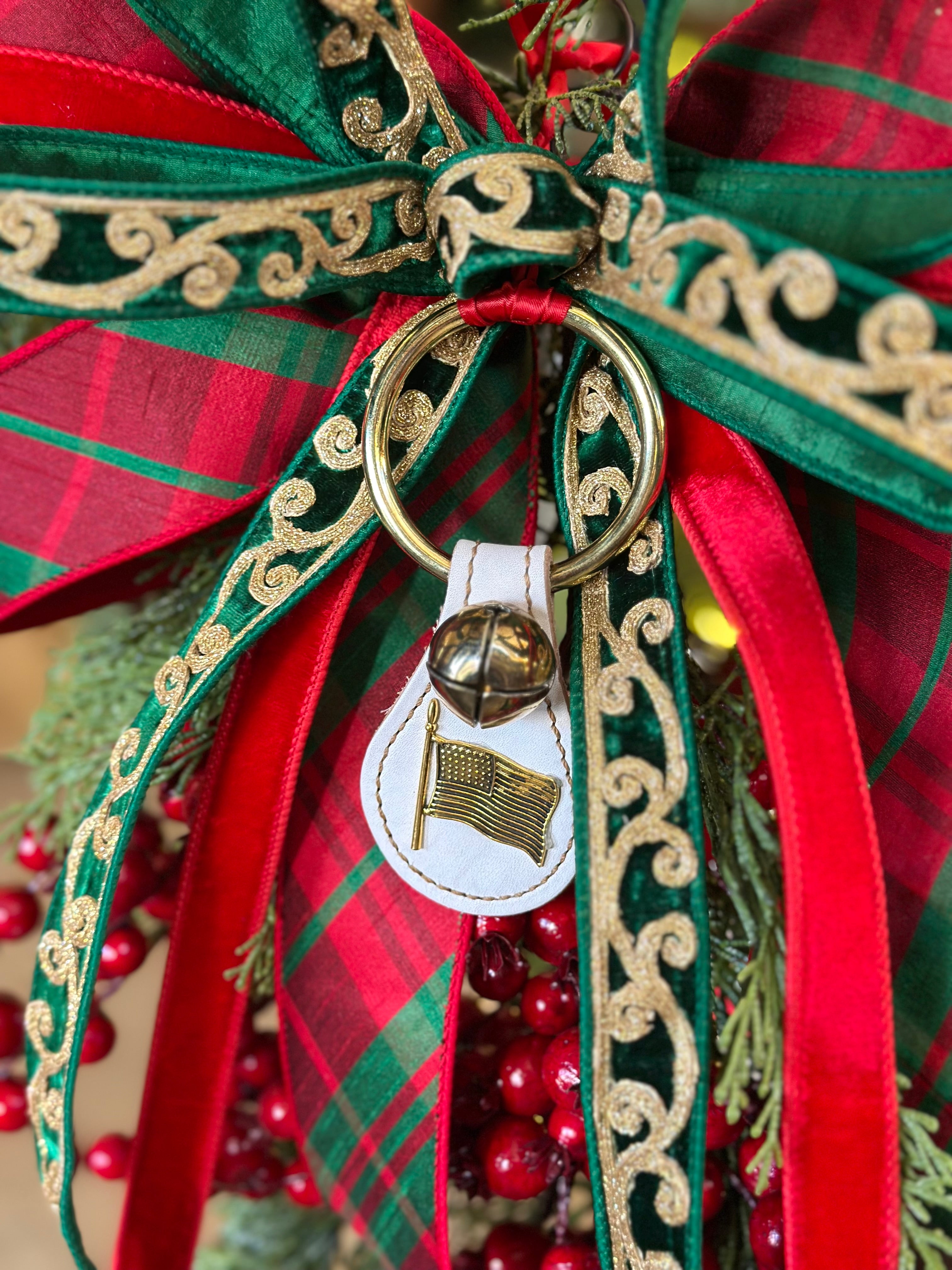 Gold Trim and Flag Brass Bell Swag