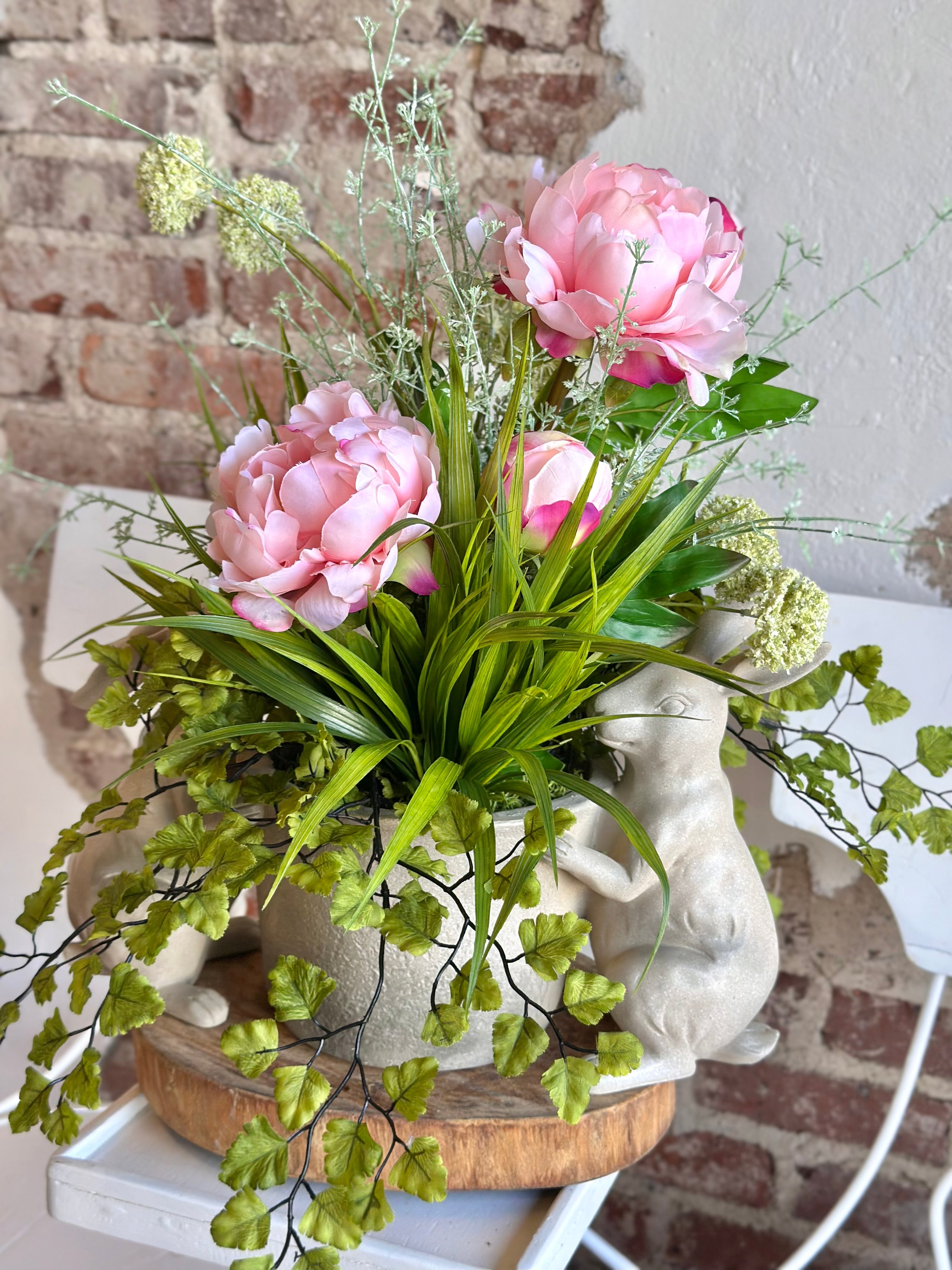 Rabbit and Peonies Arrangement