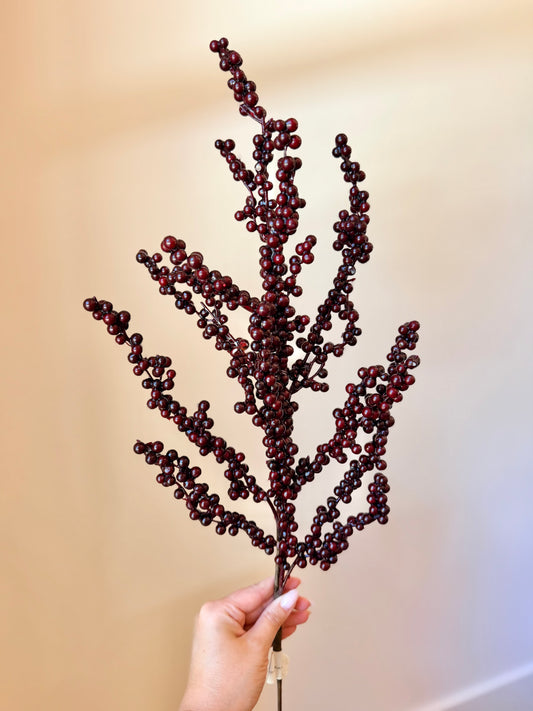 28" WP BERRY CLUSTER BRANCH SPRAY- BURGUNDY