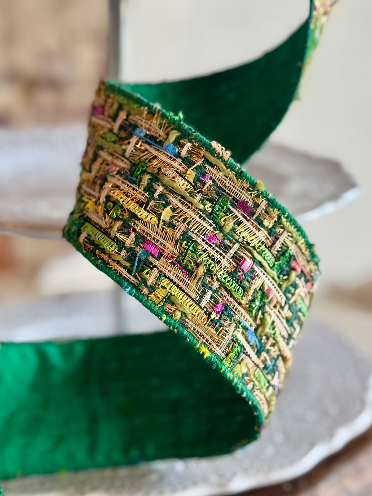 2.5" Emerald Jolly Tweed Ribbon - Sold by the yard