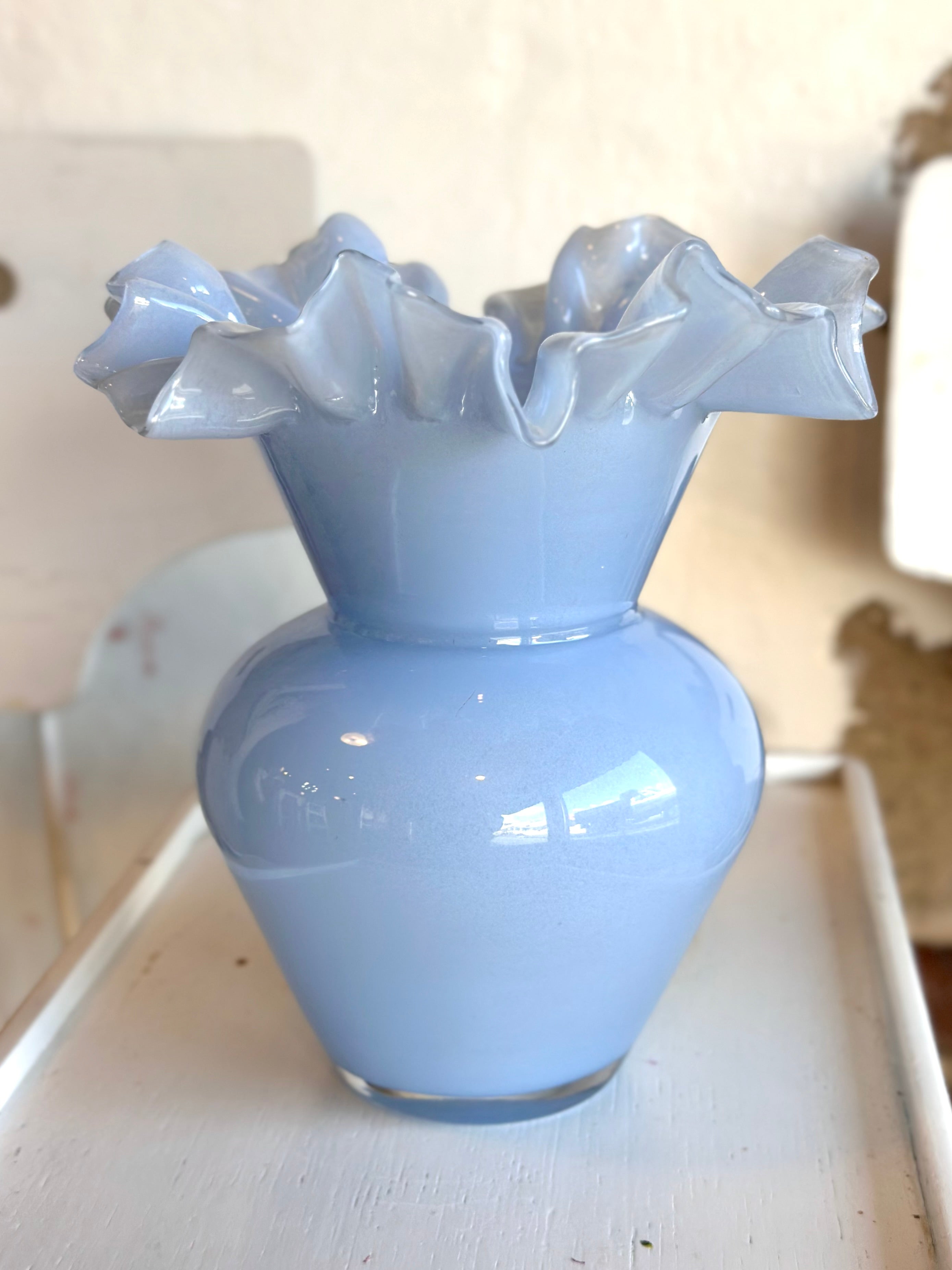 8" Blue Ruffle Vase