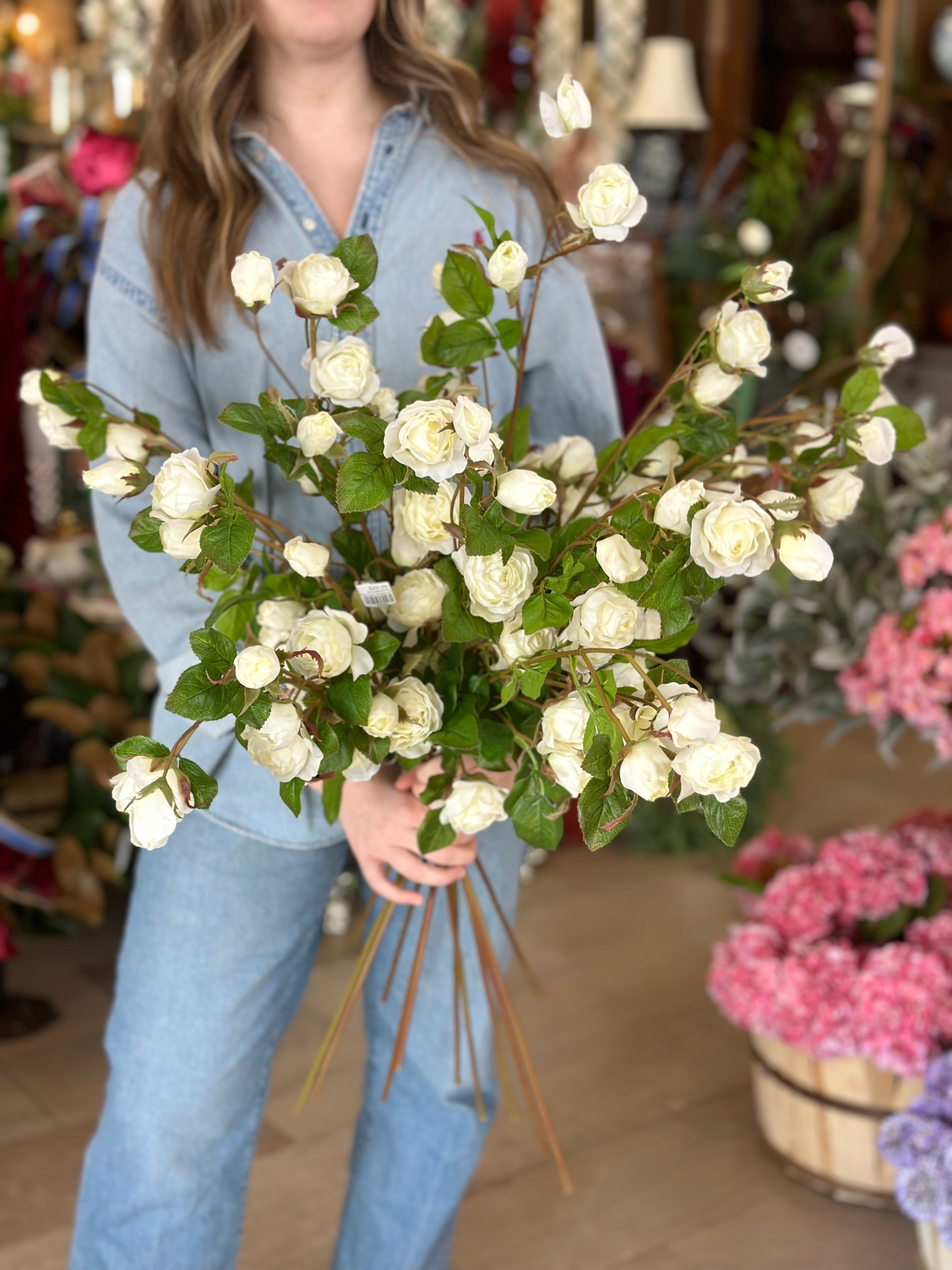 JUST CUT GARDEN ROSE BRANCH 37"- WHITE