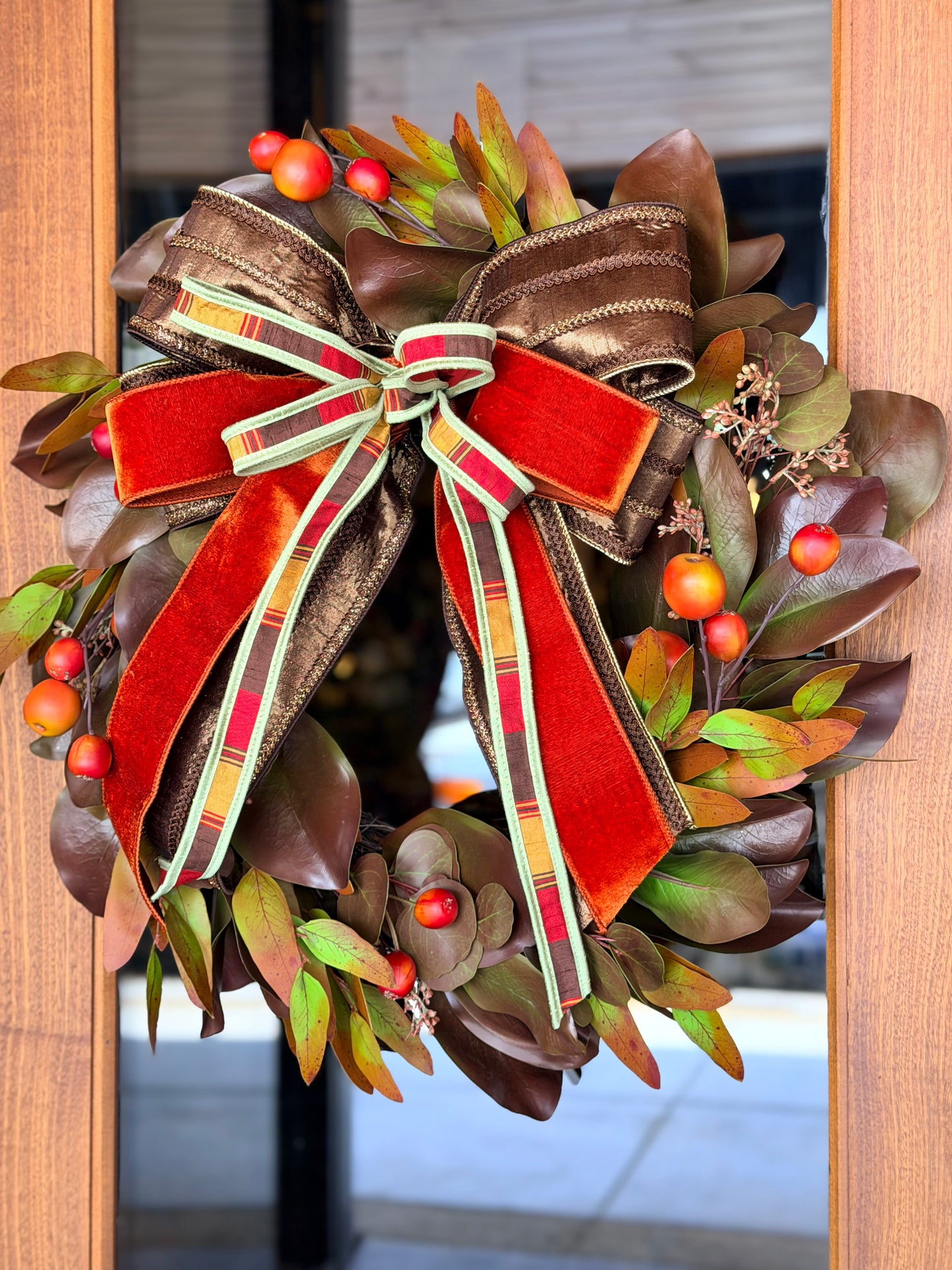 Fall Magnolia & Crabapple with Bow