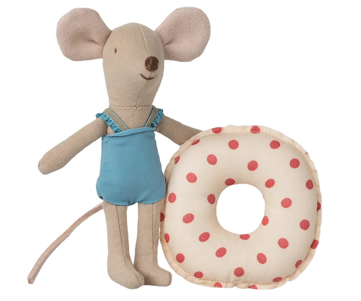 Beach Mouse with Float, Little Sister - red dot