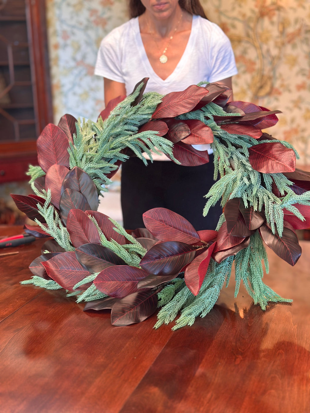 30” Burgundy Magnolia Wreath