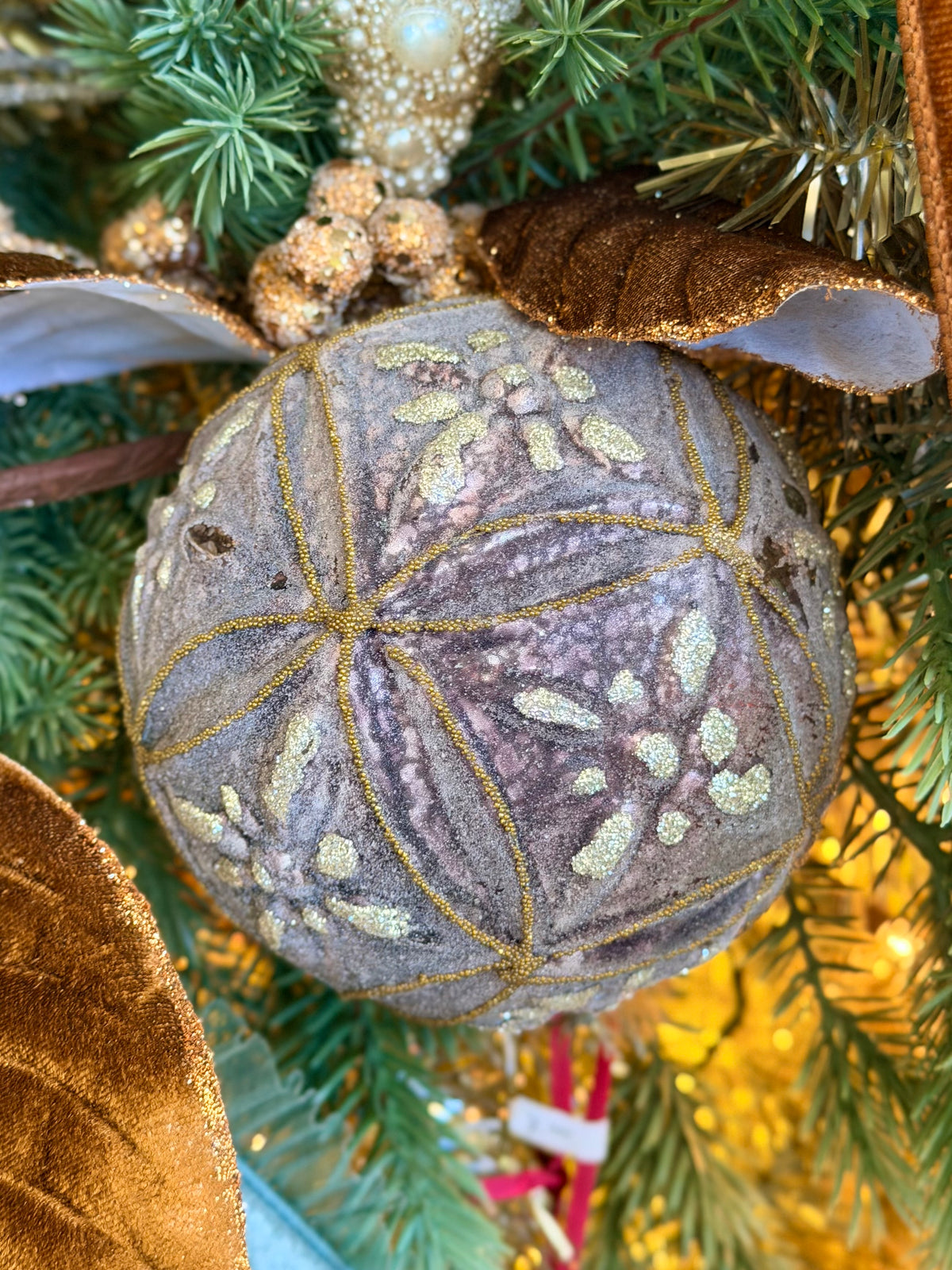 4” Glass Purple Silver and Gold Detailed Ornament