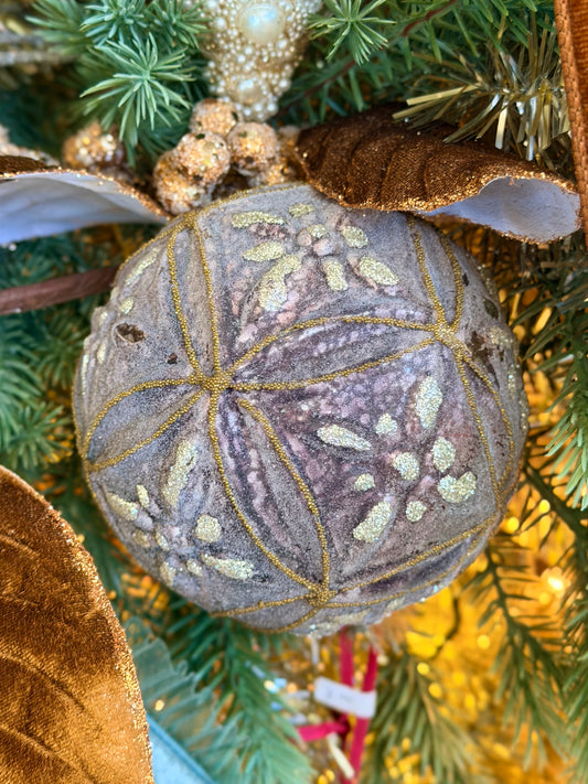 4” Glass Purple Silver and Gold Detailed Ornament