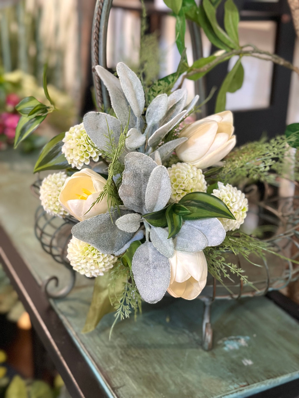 Tulip Lambs Ear and Fern Bouquet