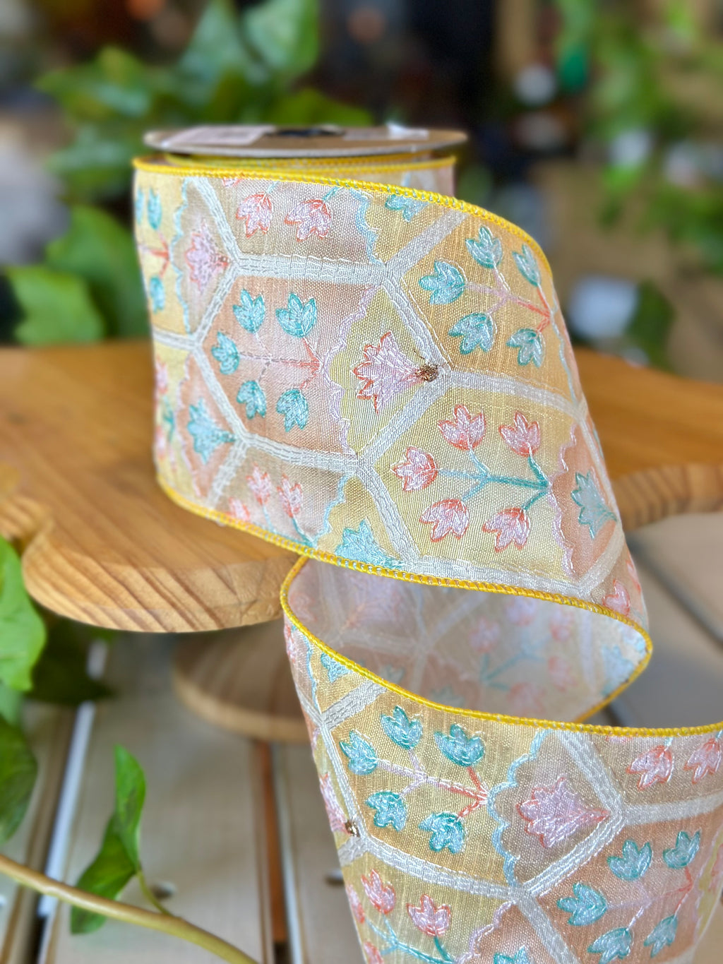 4" dupion boho botanical, yellow teal orange