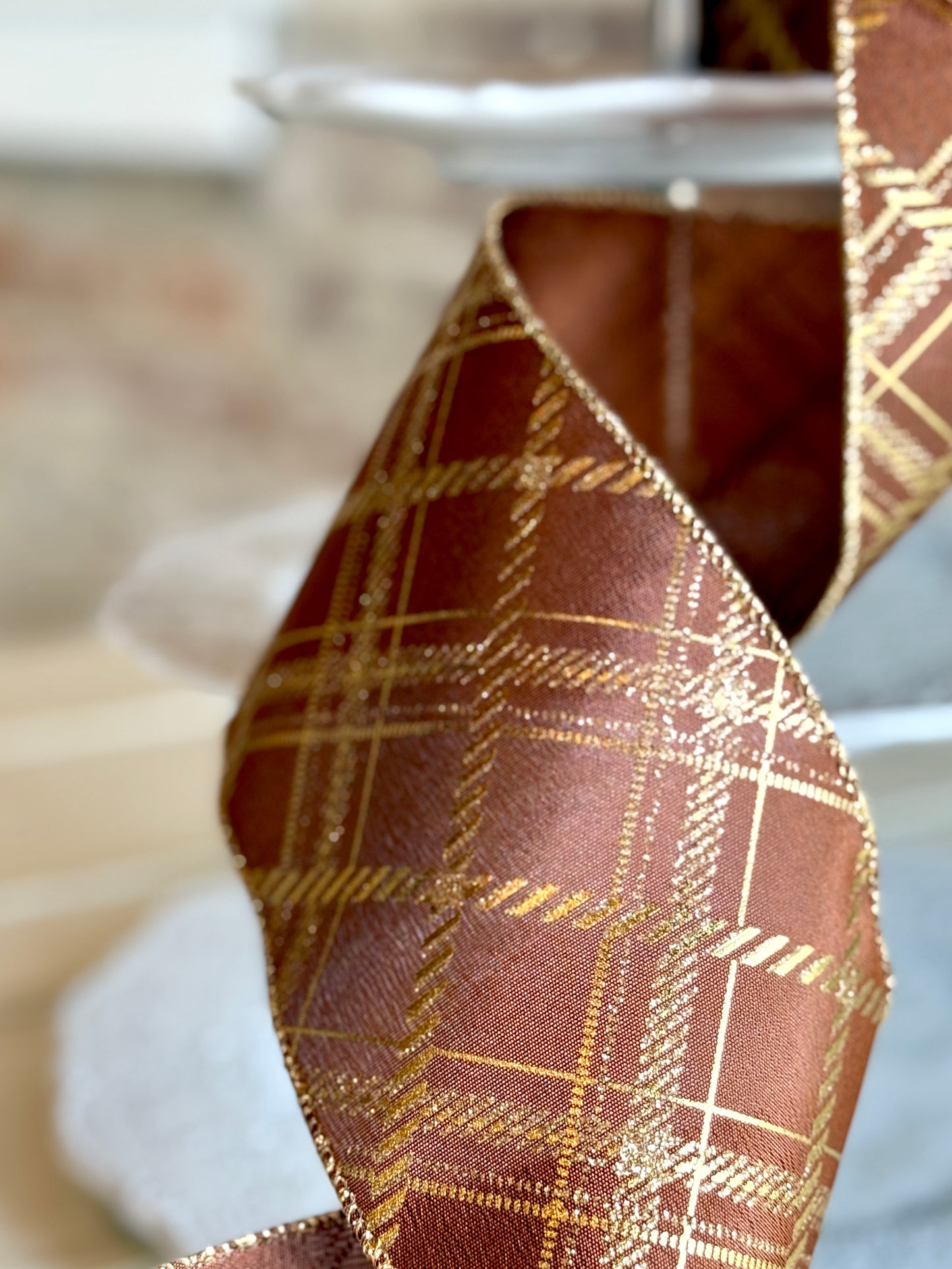 4” Diagonal Cut Plaid, Brown/Gold