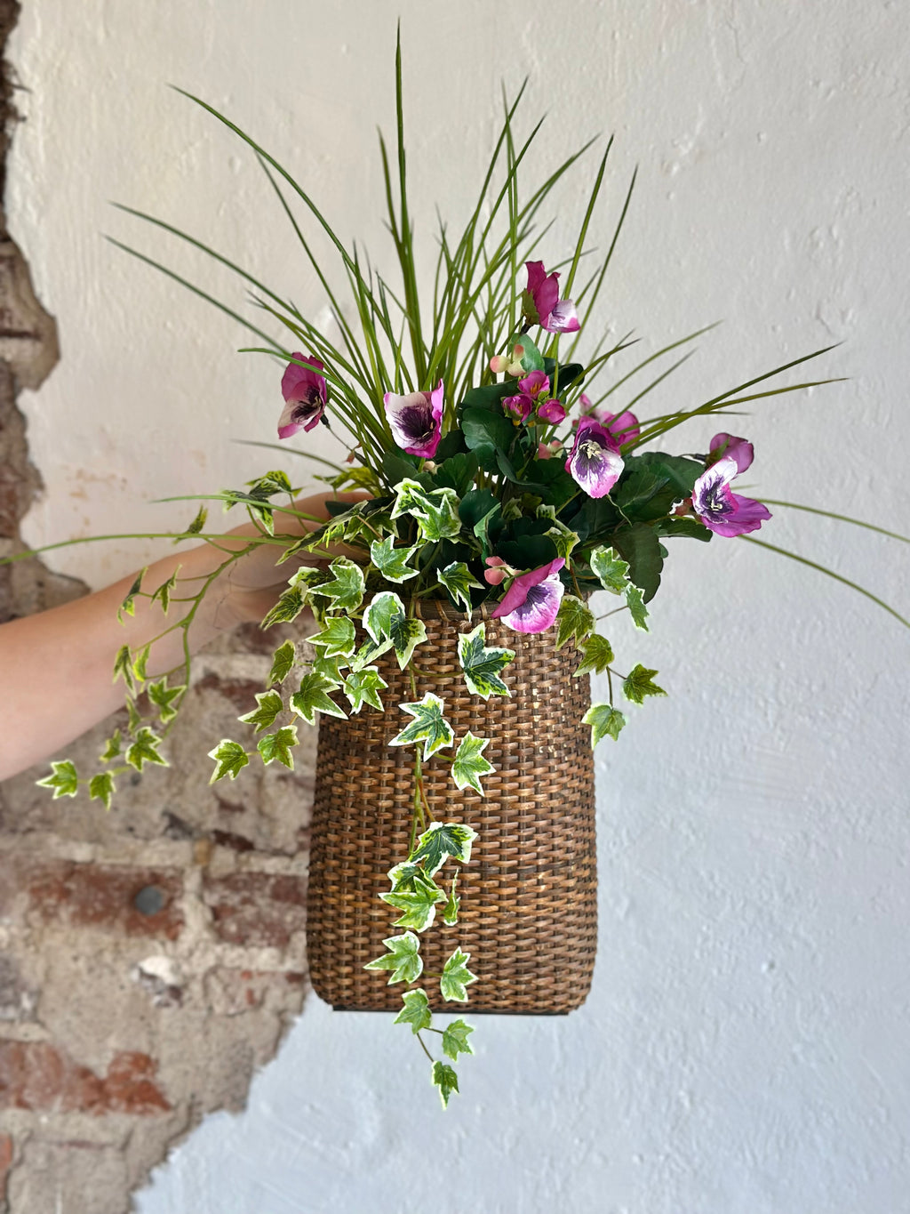 Ivy & Purple Pansy Hanging Basket