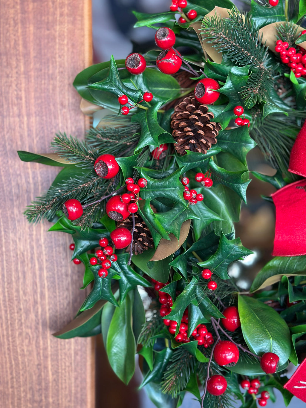 Doe and Holly Wreath with Bow