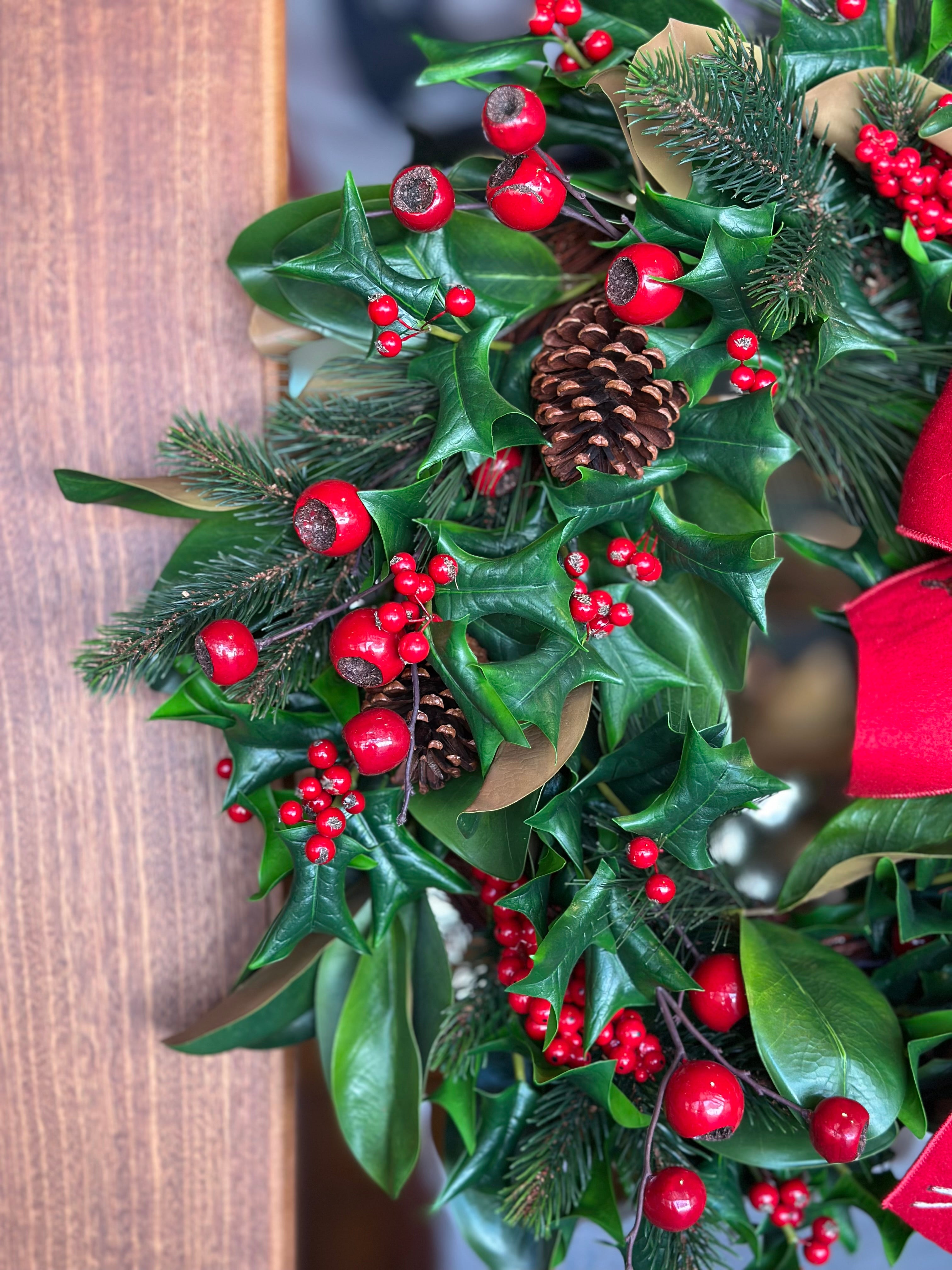 Doe and Holly Wreath with Bow