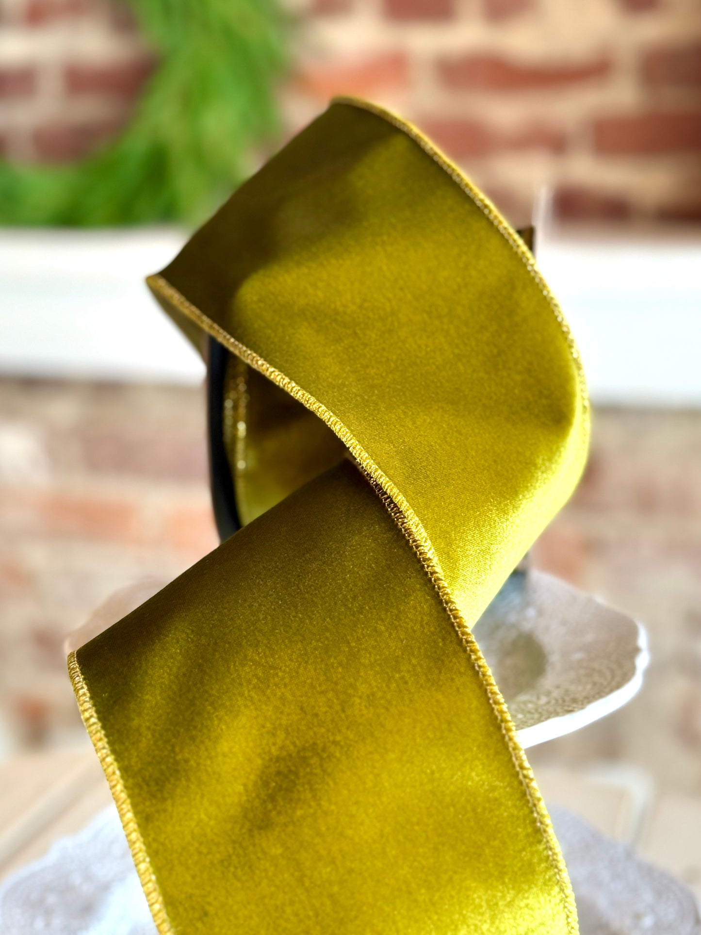 4" velvet matching satin back, olive