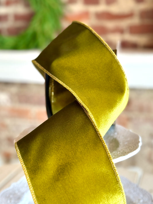 4" velvet matching satin back, olive -SOLD BY THE YARD