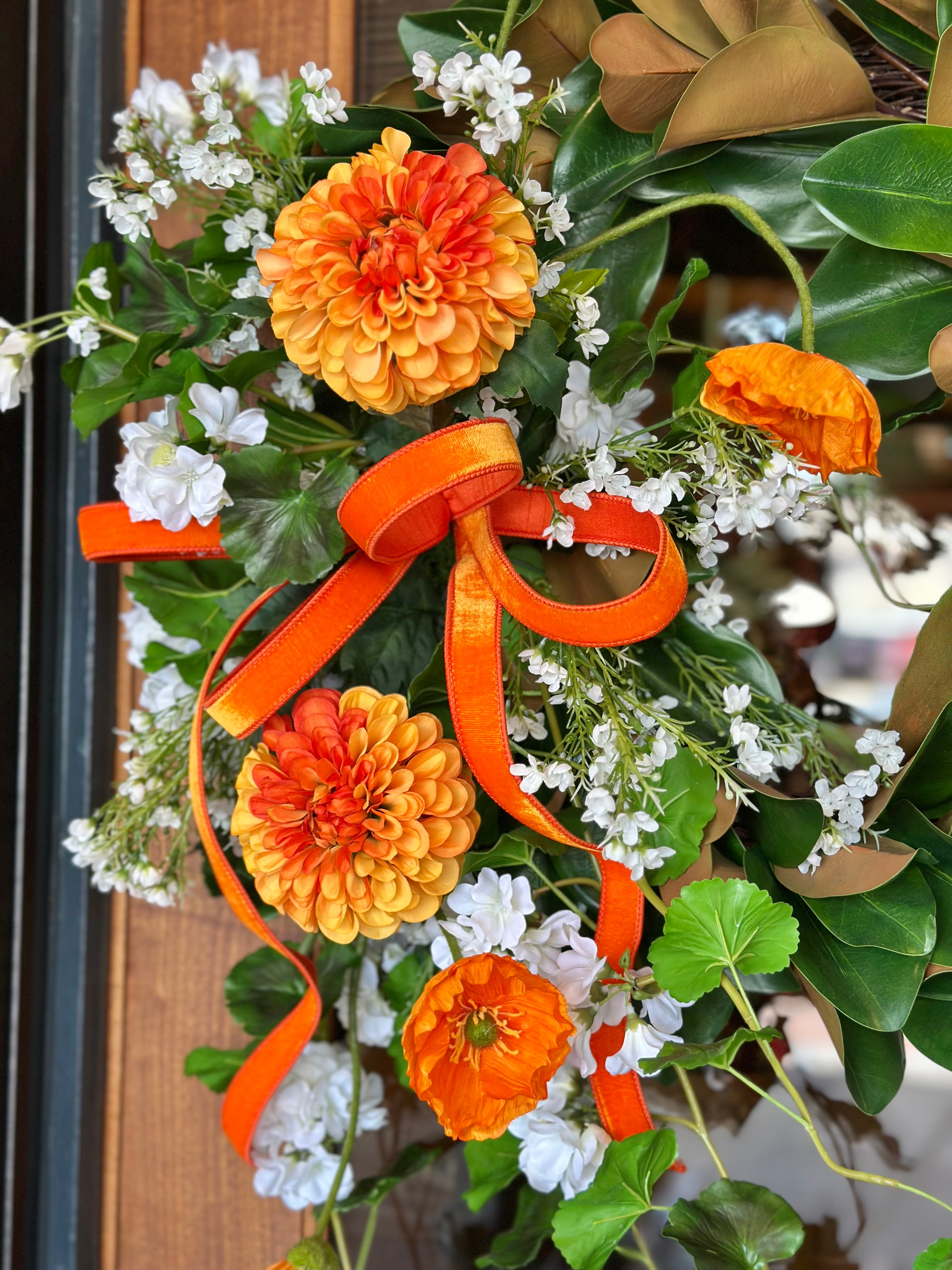 Orange Dahlias & Poppies Wreath
