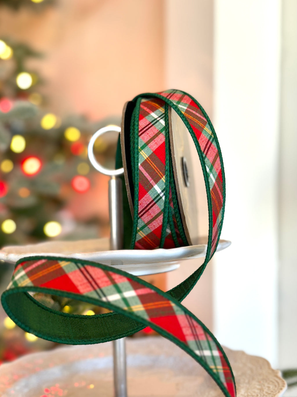 1” Dupion Bias Cut Plaid Ribbon