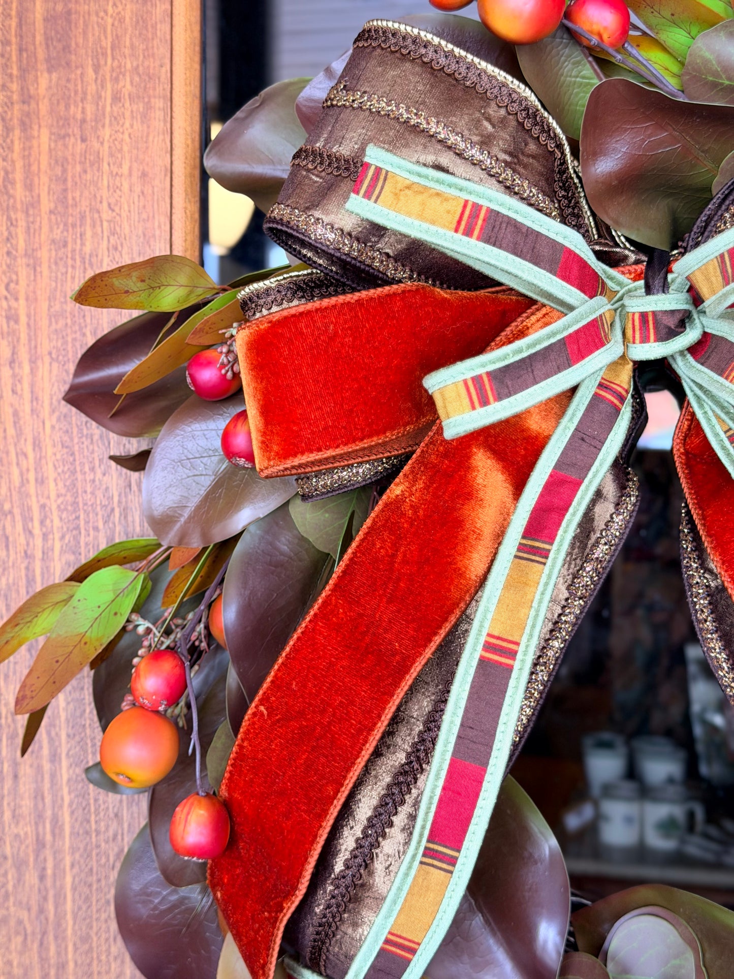 Fall Magnolia & Crabapple with Bow