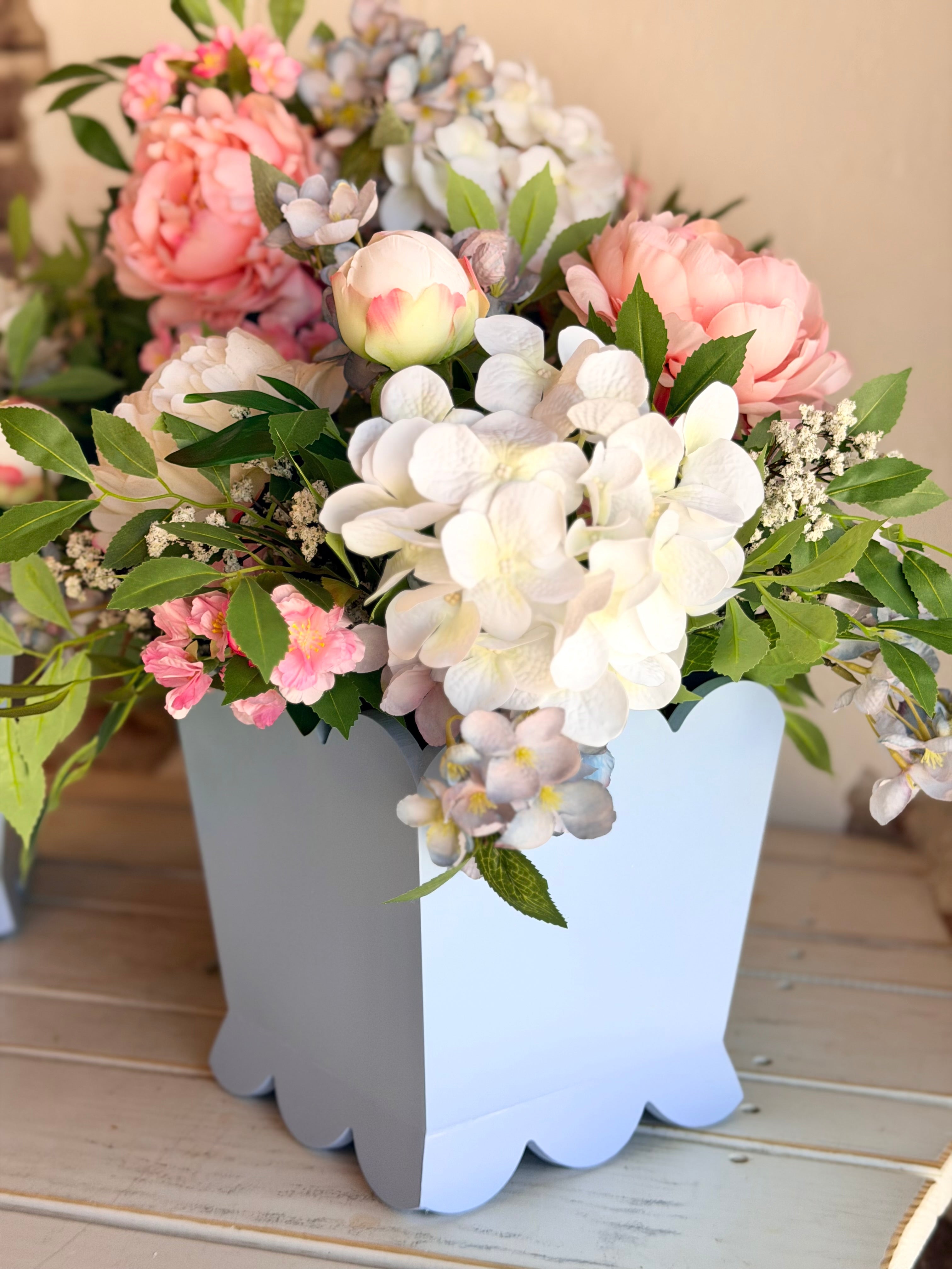 Blue Scalloped Mixed Blooms Arrangements- Large