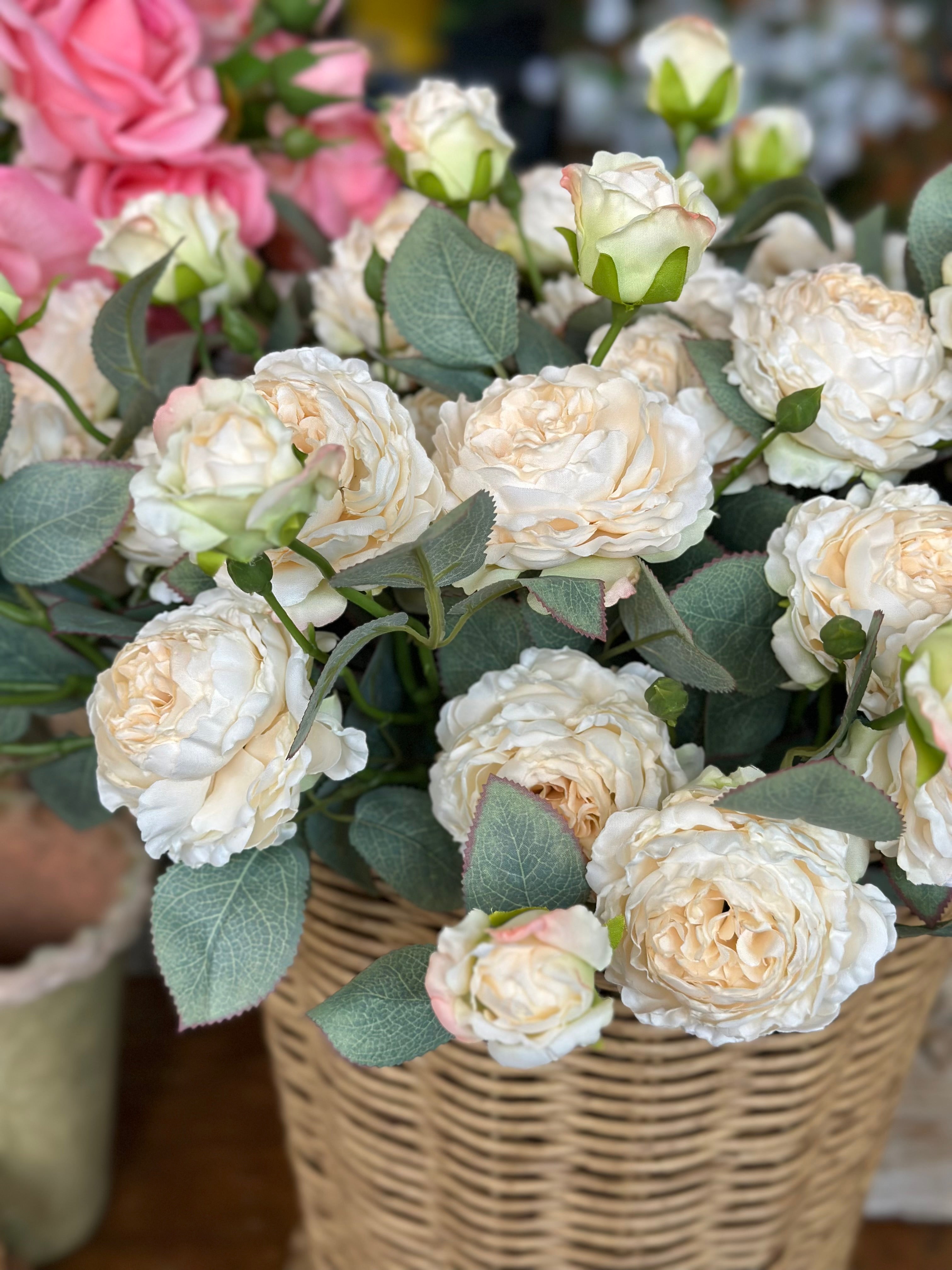 21" VINTAGE "FREEZE DRY" GARDEN ROSE- CREAM