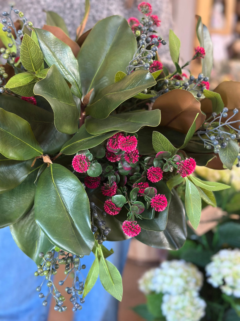 Magnolia Blueberry Mini Pom Centerpiece