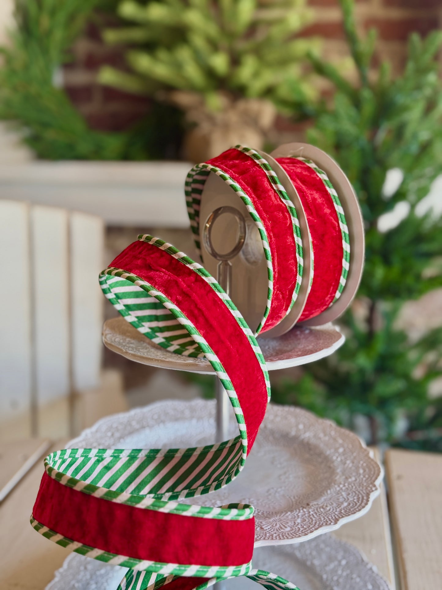 1.5" VELVET PEPPERMINT EDGE RIBBON, SOLD BY THE YARD