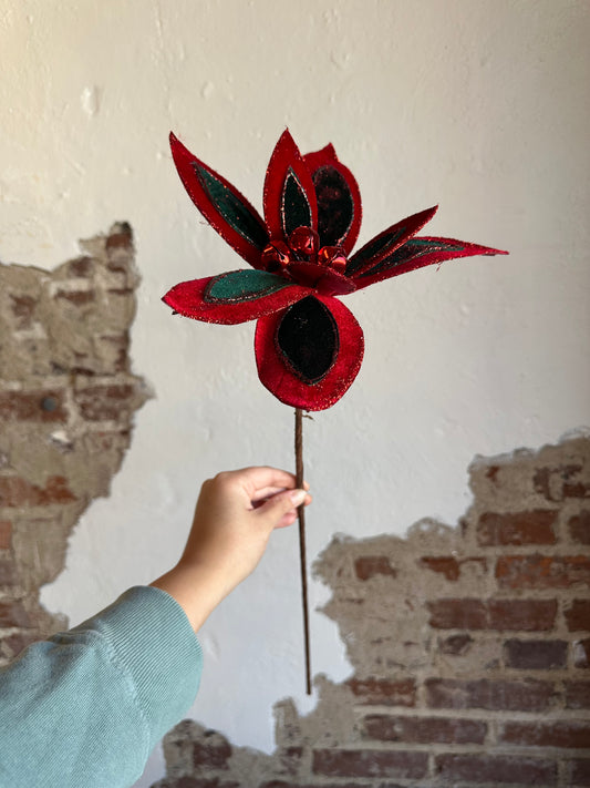 22" VELVET PETAL POINSETTIA STEM