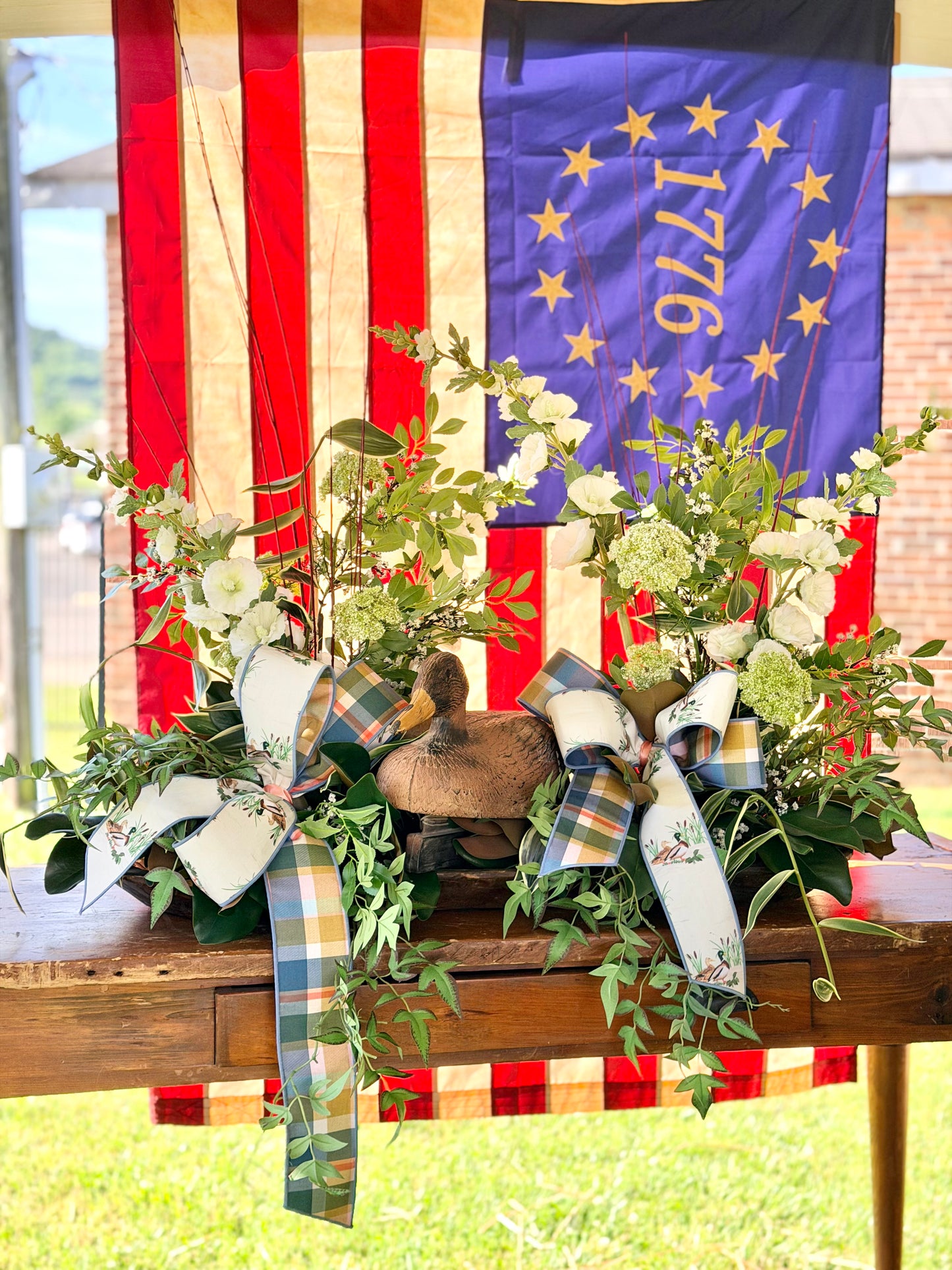 Mallard & Hollyhocks Dough Bowl Arrangement