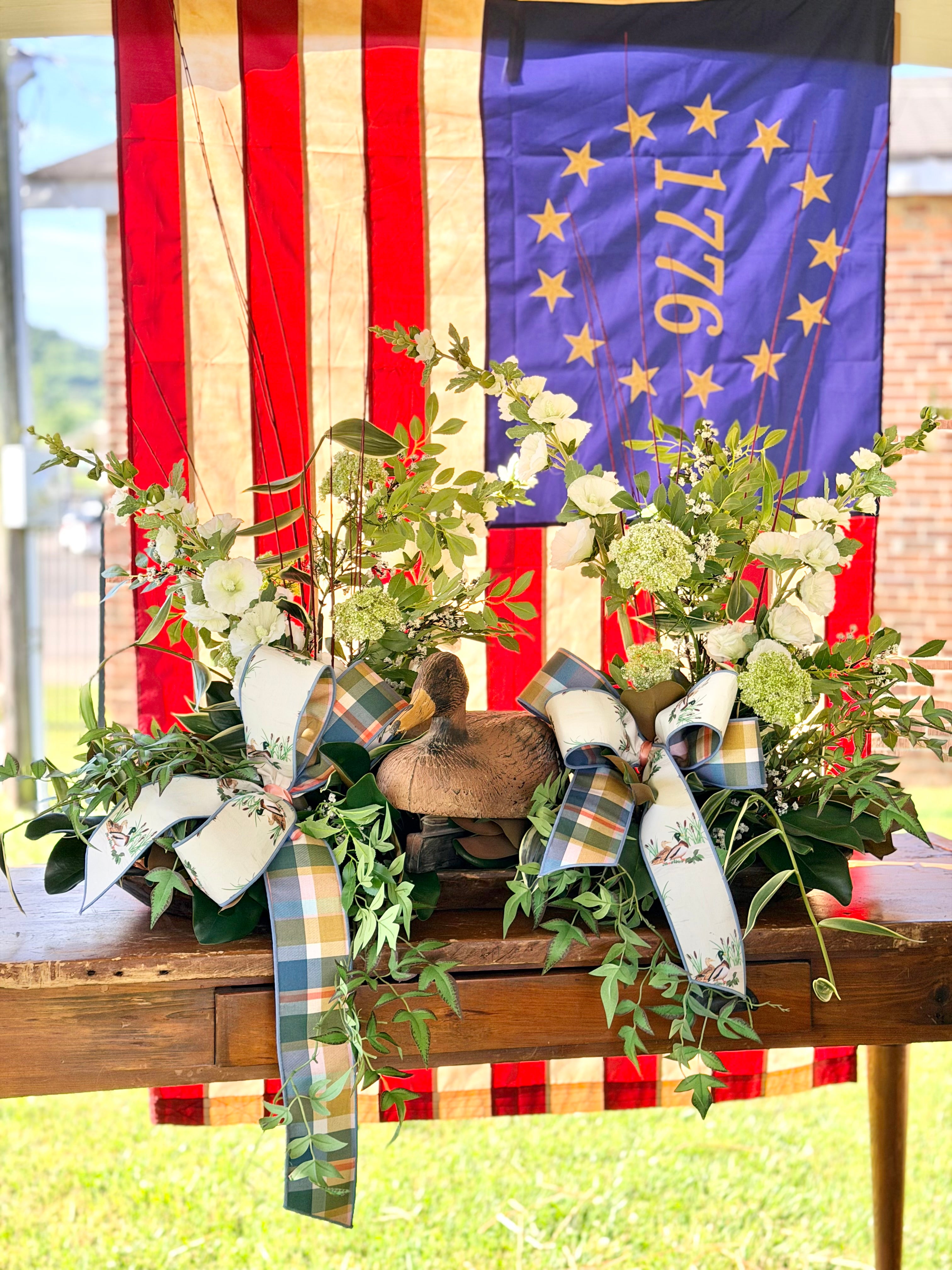 Mallard & Hollyhocks Dough Bowl Arrangement