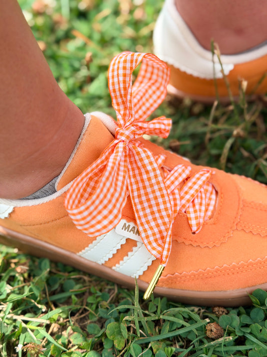 Step It Up Shoelaces–Gingham Orange